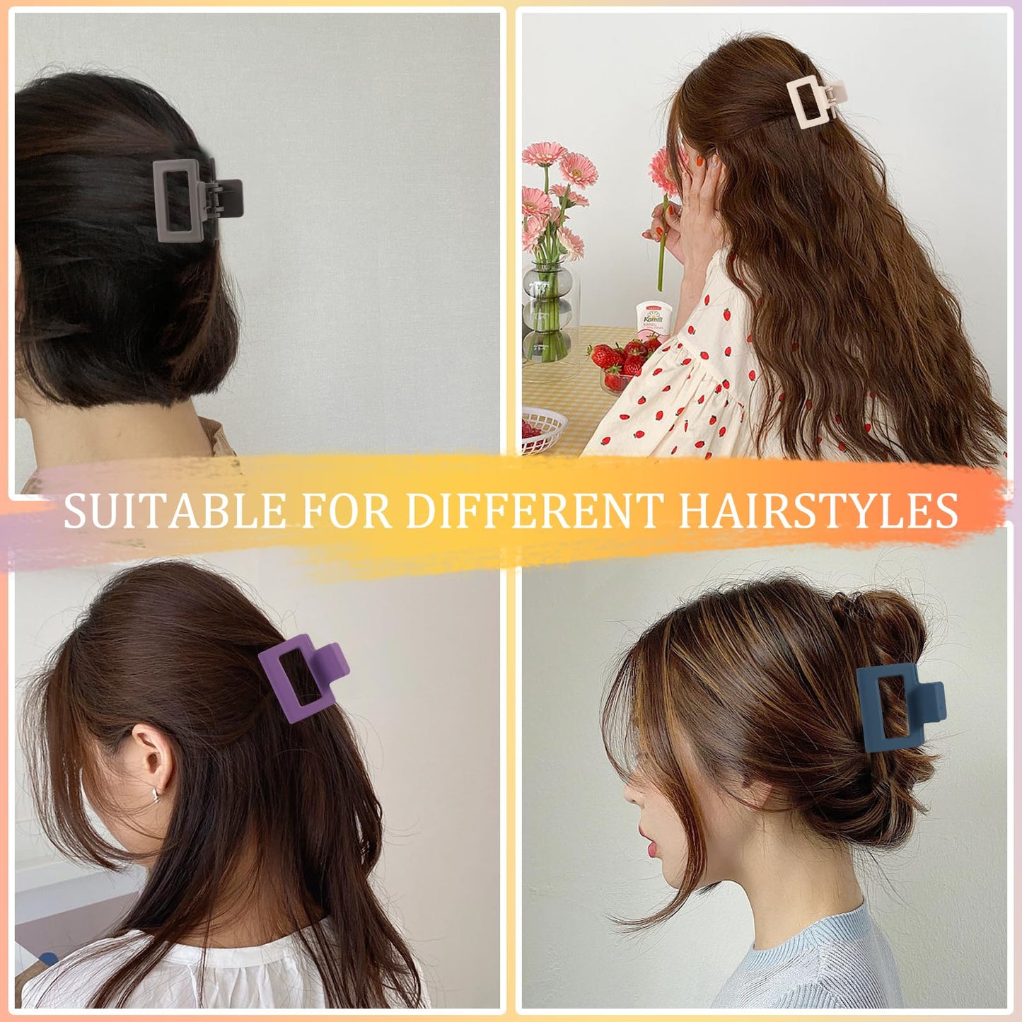 Small Hair Clips for Women and Girls - 2 Inch Rectangle Medium Claw Clips for Thin/Fine Hair - Nonslip Strong Hold Matte Jaw - 16 Pack(natural colors)