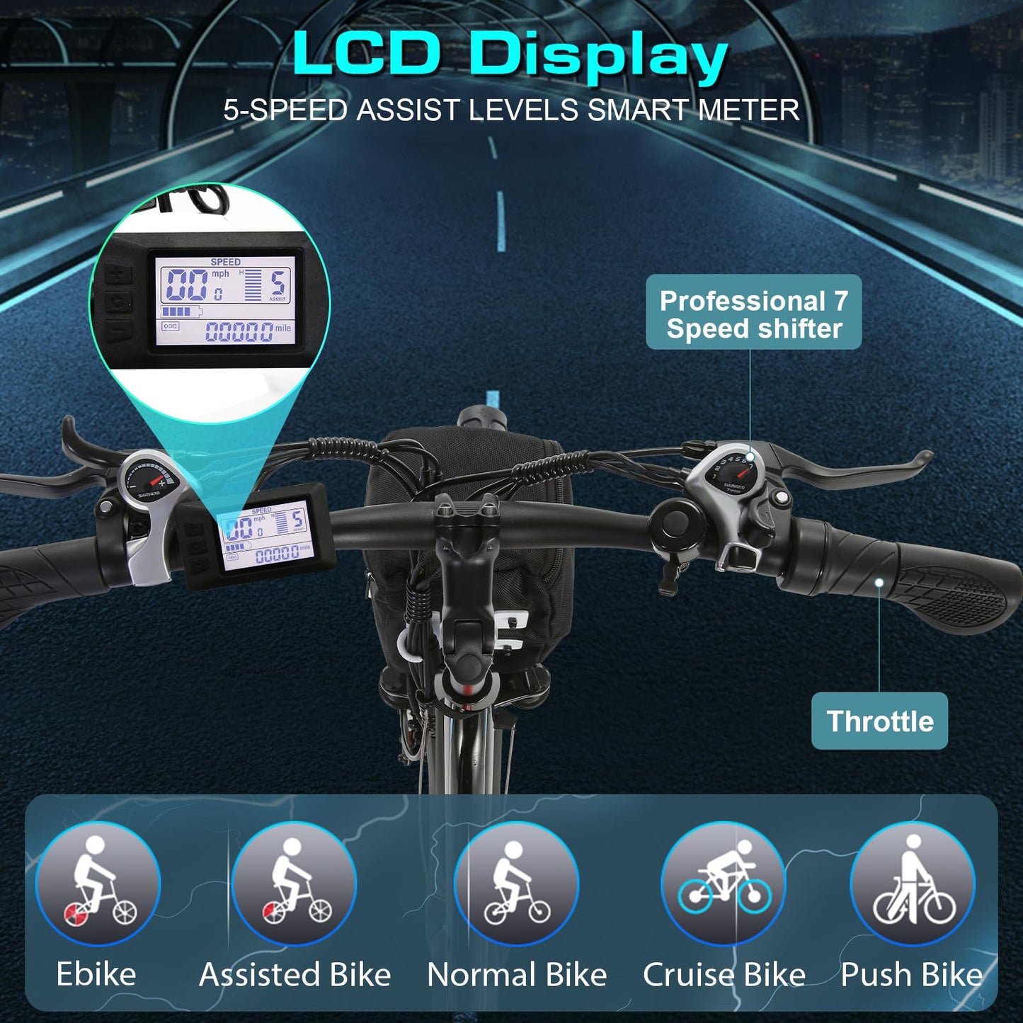 Vivi Electric Bike for Adults with 750W Peak Motor, 26" Commuter Electric Bike, 22MPH Cruiser Ebikes with 48V Removable Battery, Up to 50 Miles, LCD-Display, 7 Speed, Cruise Control, UL 2849 Certified
