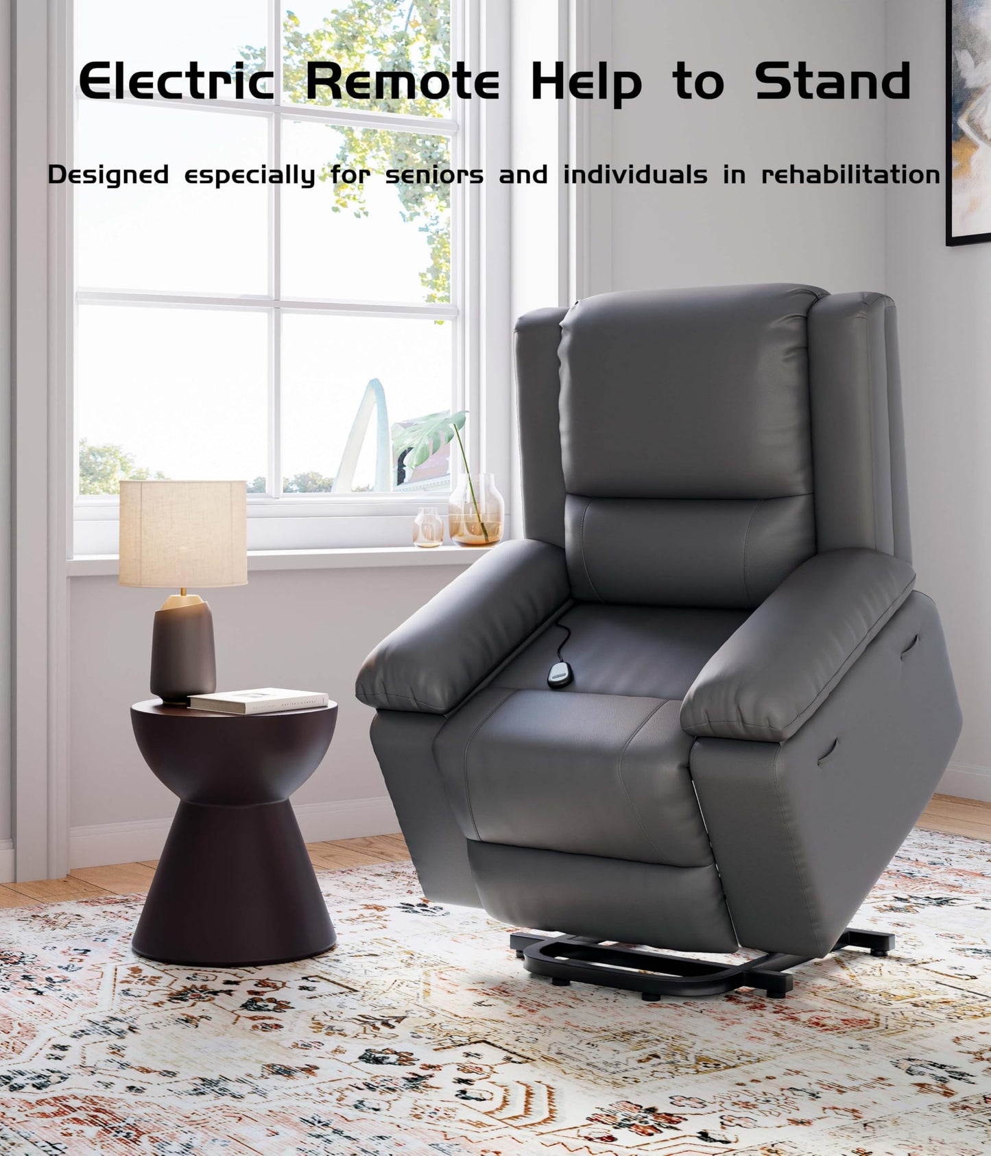 Power Lift Recliner Chair - Heat and Massage, Faux PU Electric Lift Recliner for Elderly & Mobility Impaired, Adjustable Back and Legs, Heavy Duty Lift Chair for Seniors