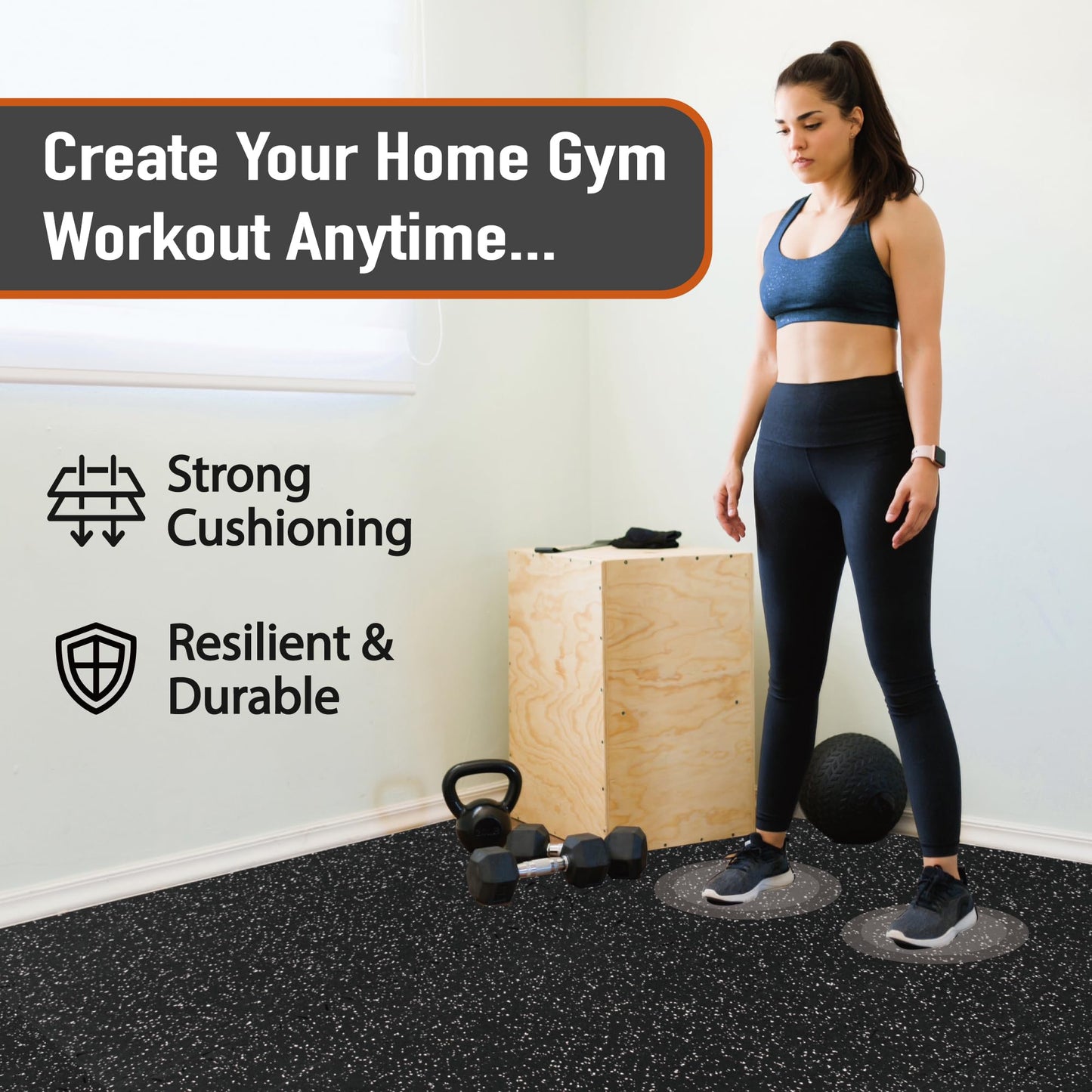 AIRHOP 0.56in Thick 48 Sq Ft Exercise Equipment Mats, 12 Tiles Upgraded Rubber Top with High Density EVA Foam, Large Interlocking Puzzle Gym Flooring for Home Gym, Heavy Weight Workout, 24 x 24in