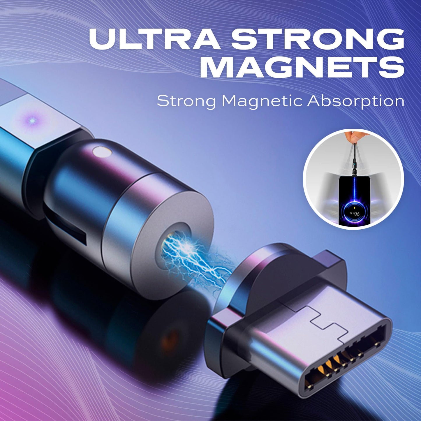 Statik 360 Magnetic Charging Cable - Type C Charger 3 in 1 USB C to USB C Cable, Micro USB & iProduct Tips, USB A Adapter, Phone Charger Cord, Compatible with All Devices - Black 3FT/1M