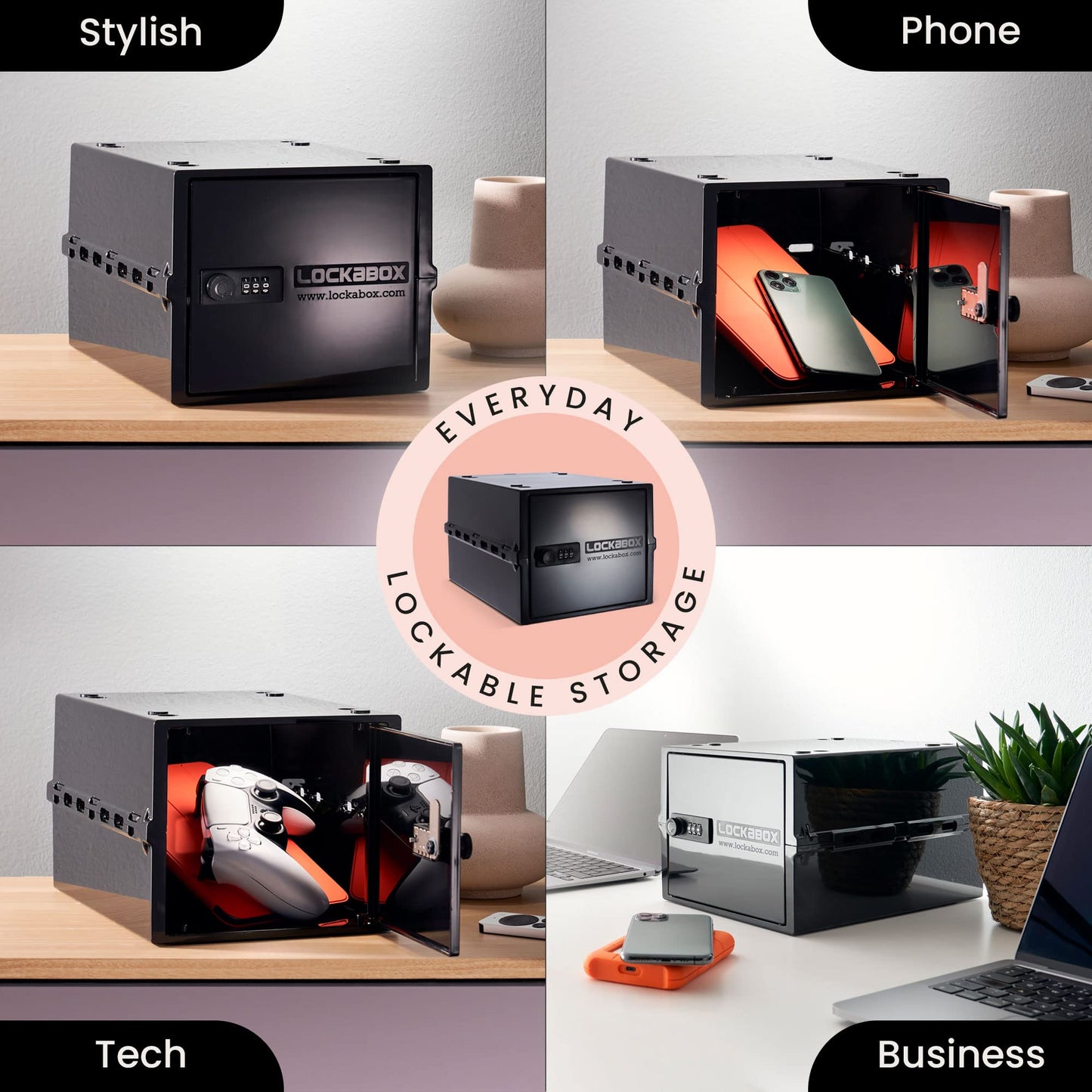 Lockabox One™ | Premium Lock Box | Medium Combination Lock Box For Food, Medicine & Home Safety | External Size 12 x 8 x 6.6 inches (Jet)