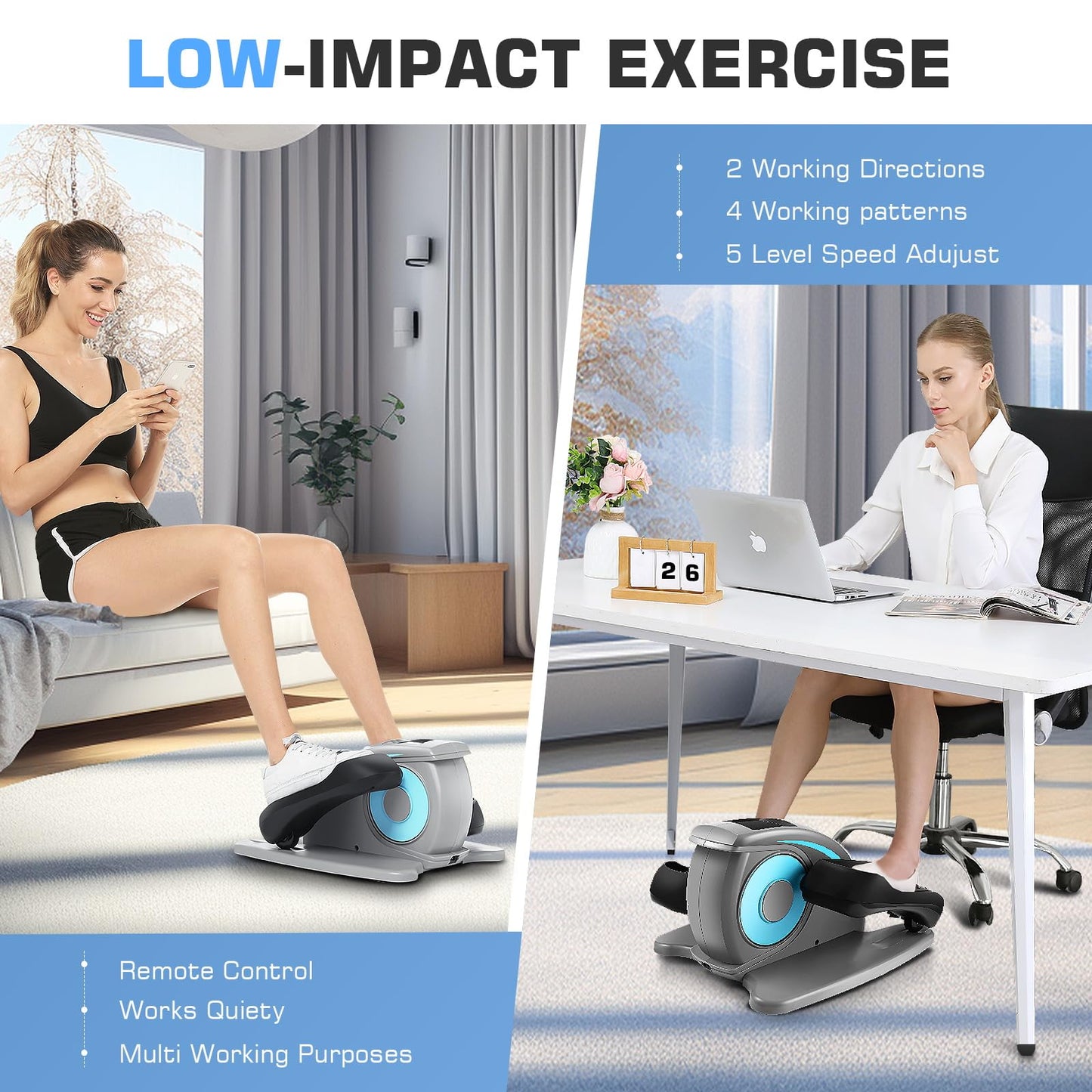 ANCHEER Under Desk Elliptical Machine, Electric Seated Pedal Exerciser, Mini Elliptical Machines for Seniors, LCD Display Monitor, Remote Control, Leg Exerciser for Home (Training Grey)