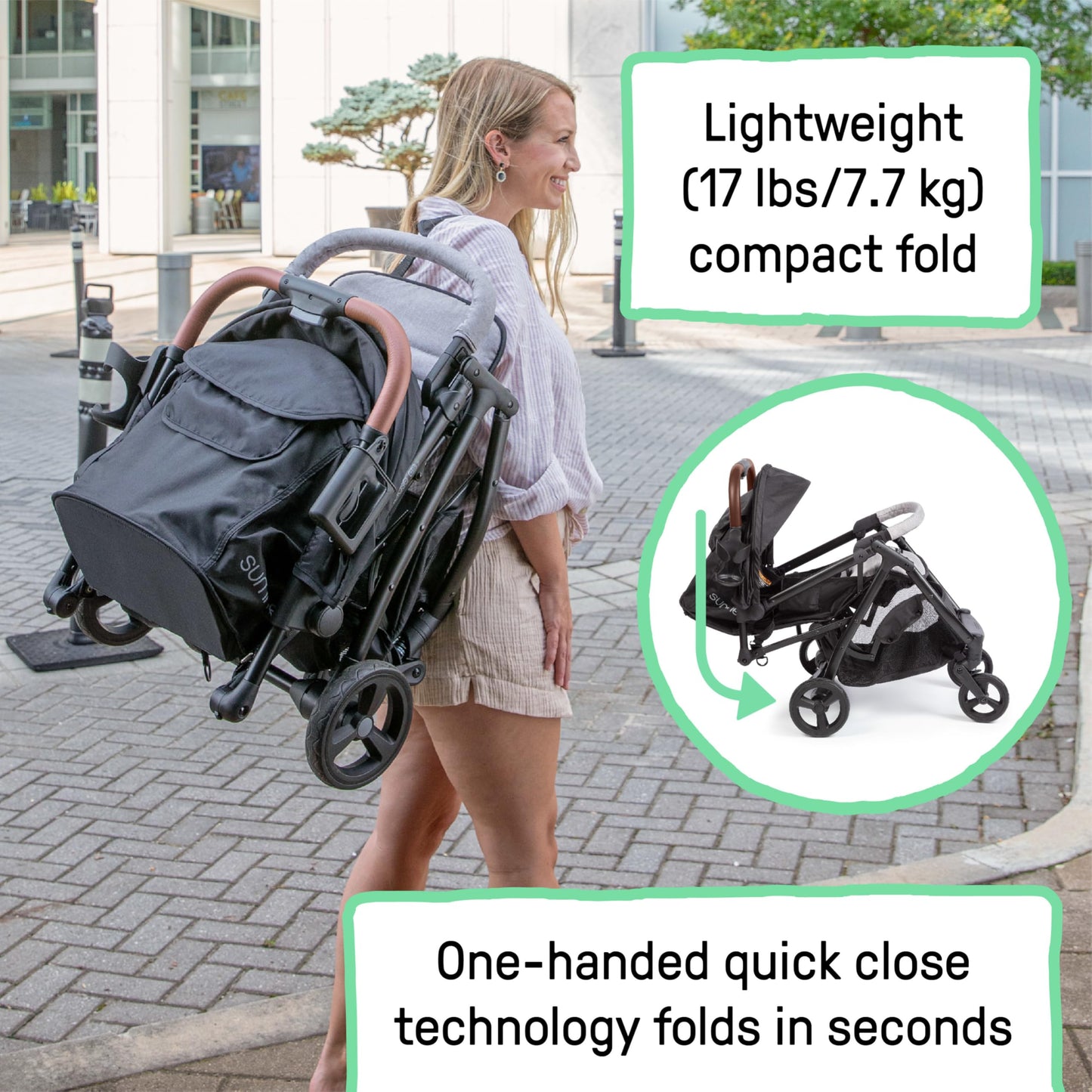 Summer Infant Ingenuity 3Dquickclose CS+ Compact Fold Stroller – Lightweight Stroller with Oversized Canopy, Extra-Large Storage and Compact Fold, Gray