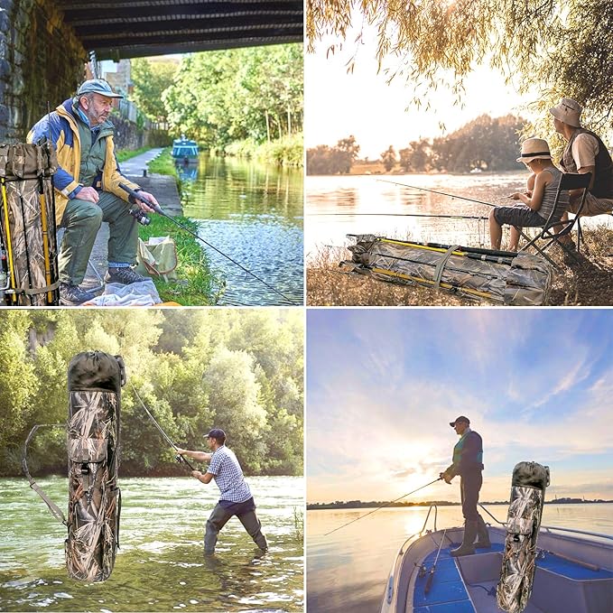 Allnice Durable Canvas Fishing Rod & Reel Organizer Bag Travel Carry Case Bag- Holds 5 Poles & Tackle