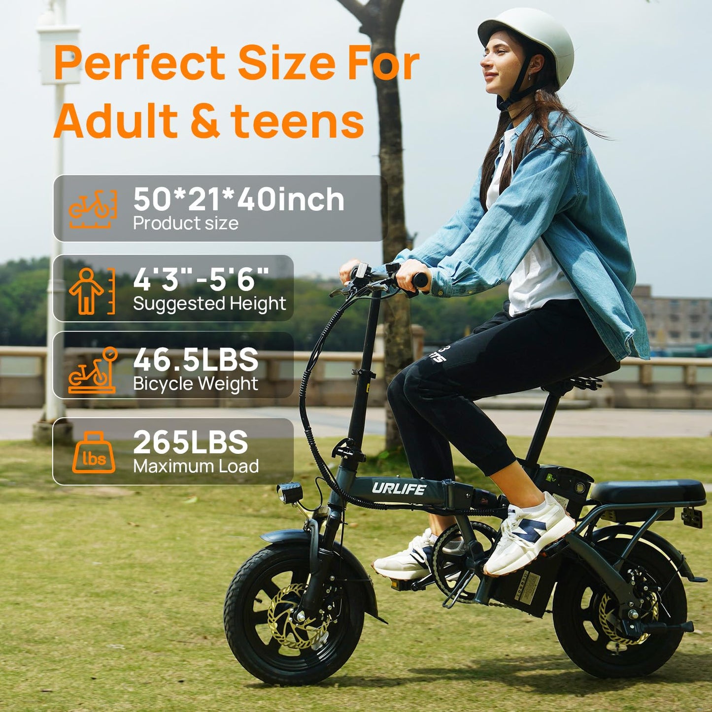 URLIFE Electric Bike for Adults, 14" Folding Electric Bike, 500W Peak Motor, 48V 375Wh Removable Battery, 20MPH, 40 Miles Long Range, E Bikes for Adults and Teens, UL 2849 Certification (Dark Black)