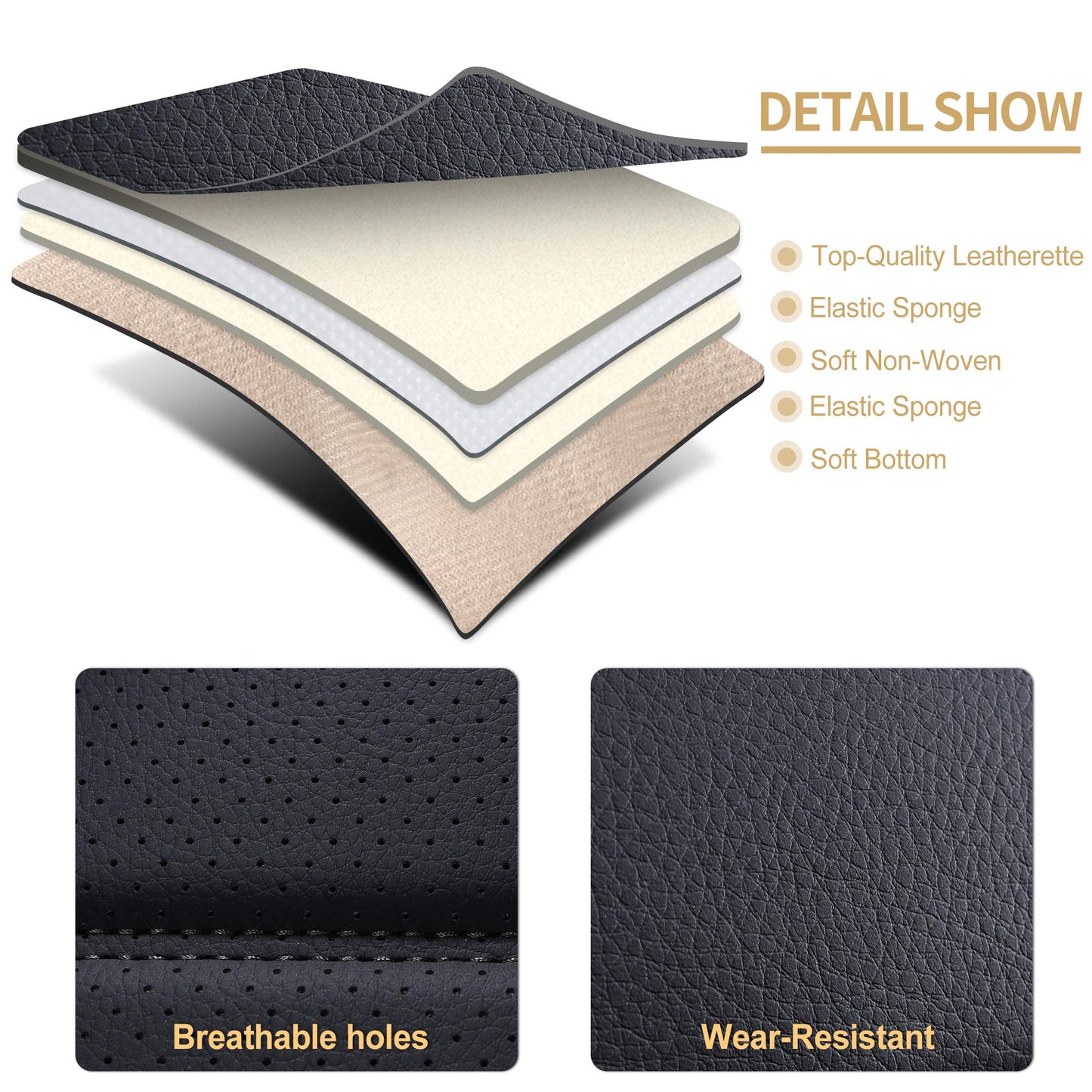 AOOG Leather Car Seat Covers, Automotive Vehicle Cushion Cover for Cars SUV Pick-up Truck, Universal Non-Slip Vehicle Cushion Cover Waterproof Protectors Interior Accessories, Full Set Black
