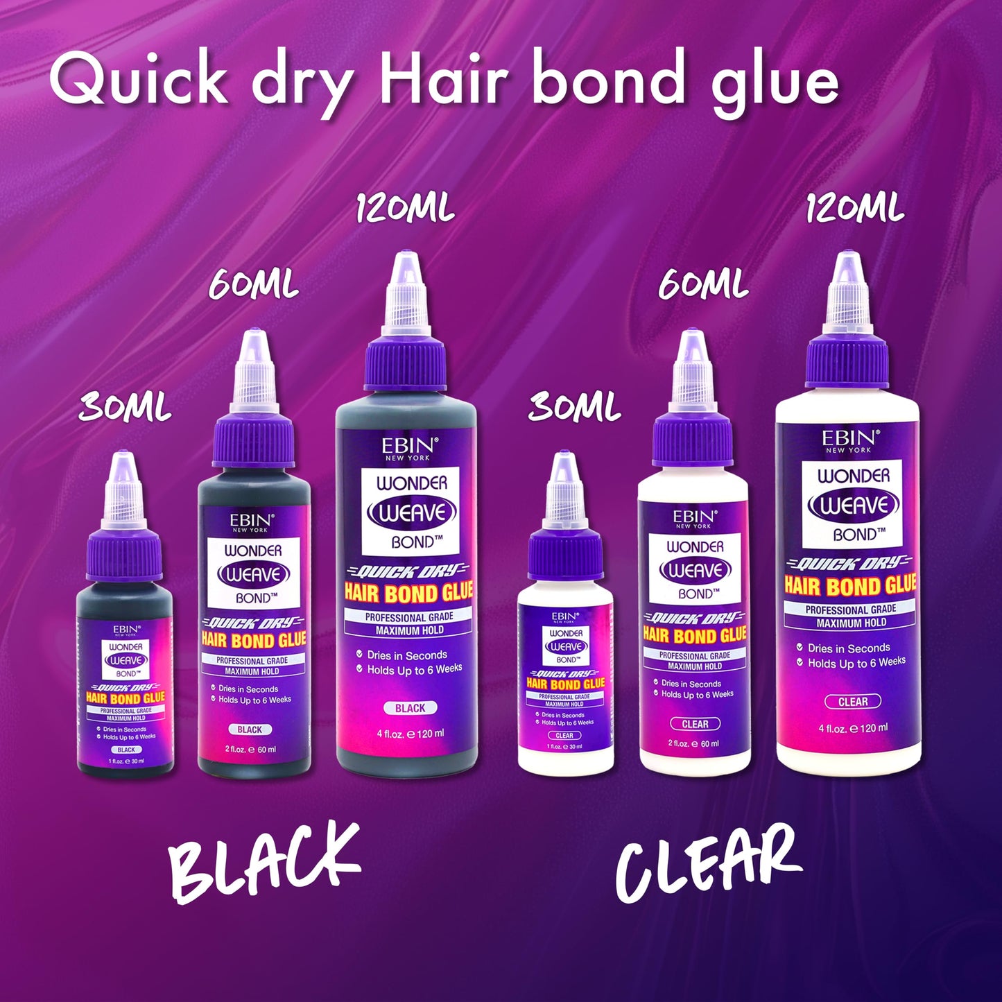 EBIN NEW YORK Wonder Weave Bond Hair Bond Glue Clear 1 Fl Oz – Quick-Dry Hair Glue with Strong Hold for Weave and Track Application – Quick Formula for Seamless Styling at Home or in Salon