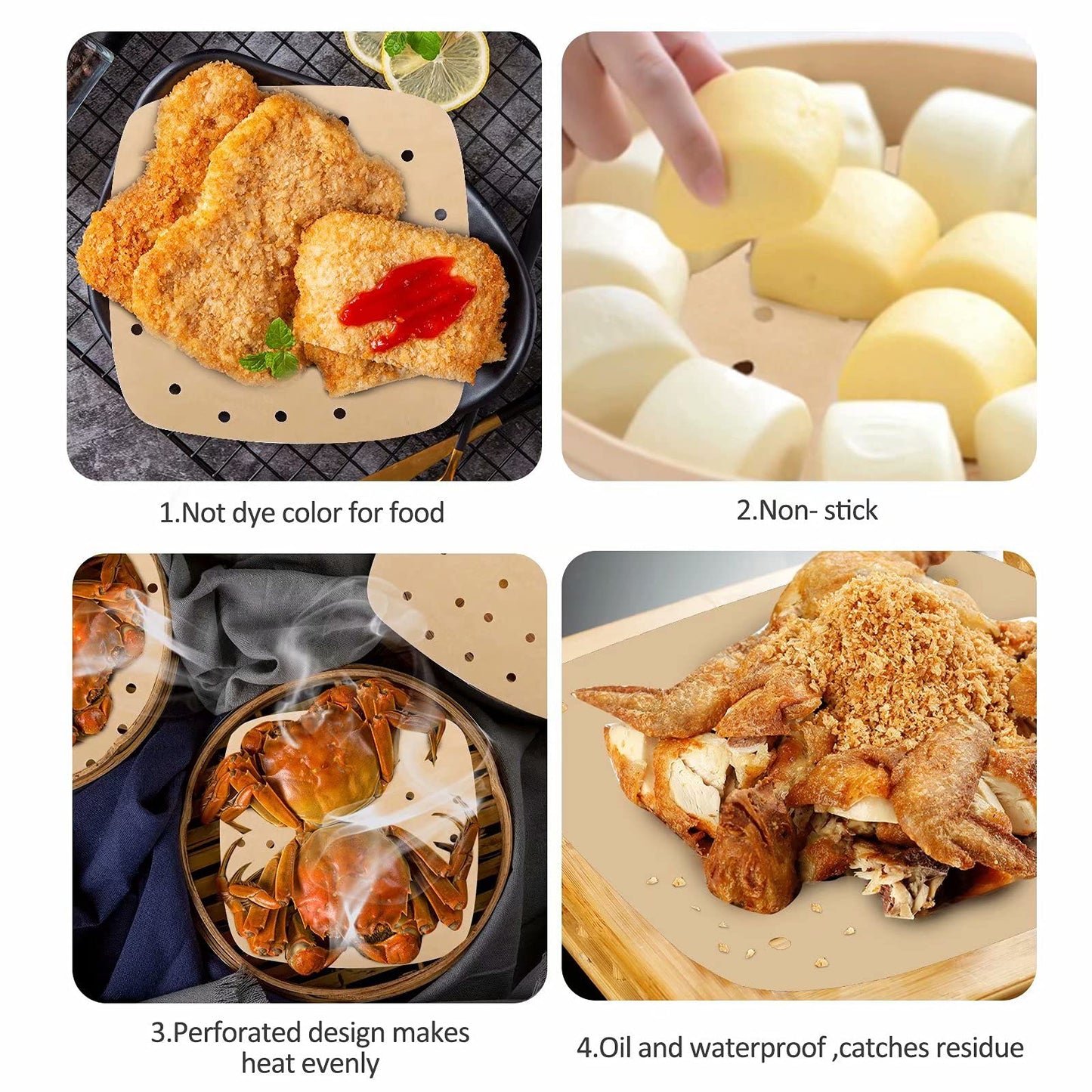 Air Fryer Parchment Paper Liners: 200PCS 8.5 inch Square Perforated parchment paper for Air Fryer, Premium Bamboo Steamer Liner for Air Fryers Baking Cooking Oven