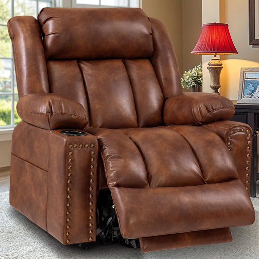 Cfvyne Triple Motor Large Power Lift Recliner Chair for Elderly with Heat and Massage, Lay Flat Lift Chairs for Seniors Infinite Position, Extended Footrest, USB Ports, Cup Holder, Light Brown