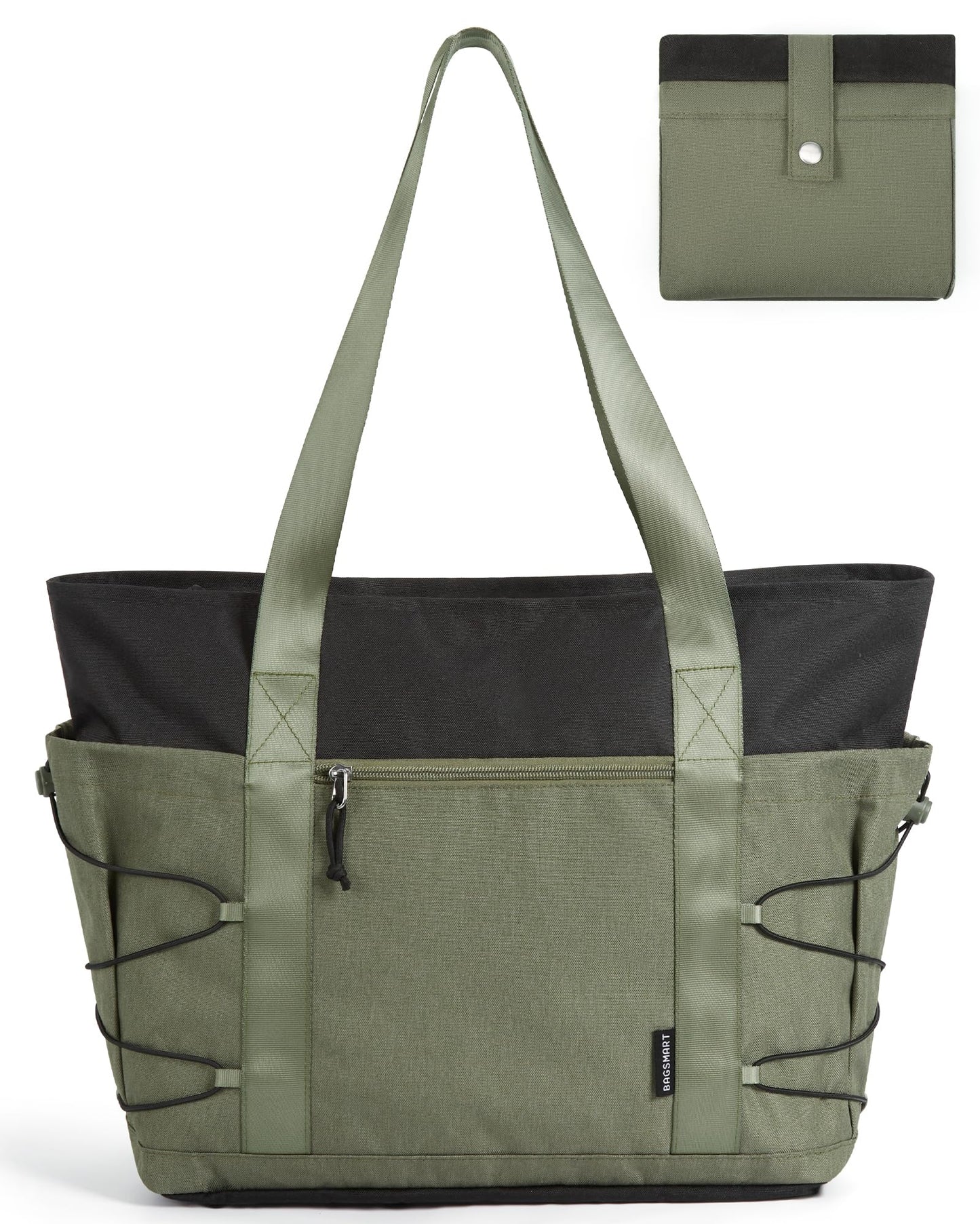 BAGSMART Tote Bag for Women, Foldable Tote Bag With Zipper Large Handbags Shoulder Bag Commuter bag for Travel/Work/Sport, Green