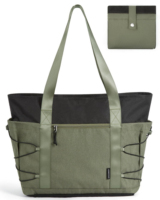 BAGSMART Tote Bag for Women, Foldable Tote Bag With Zipper Large Handbags Shoulder Bag Commuter bag for Travel/Work/Sport, Green