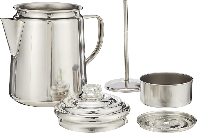 Coleman Stainless Steel Percolator Coffee Pot 12-Cup Capacity Lightweight Coffee Percolator No Filter Needed Durable Outdoor For Camping Backpacking RV Stovetop Campfire & More