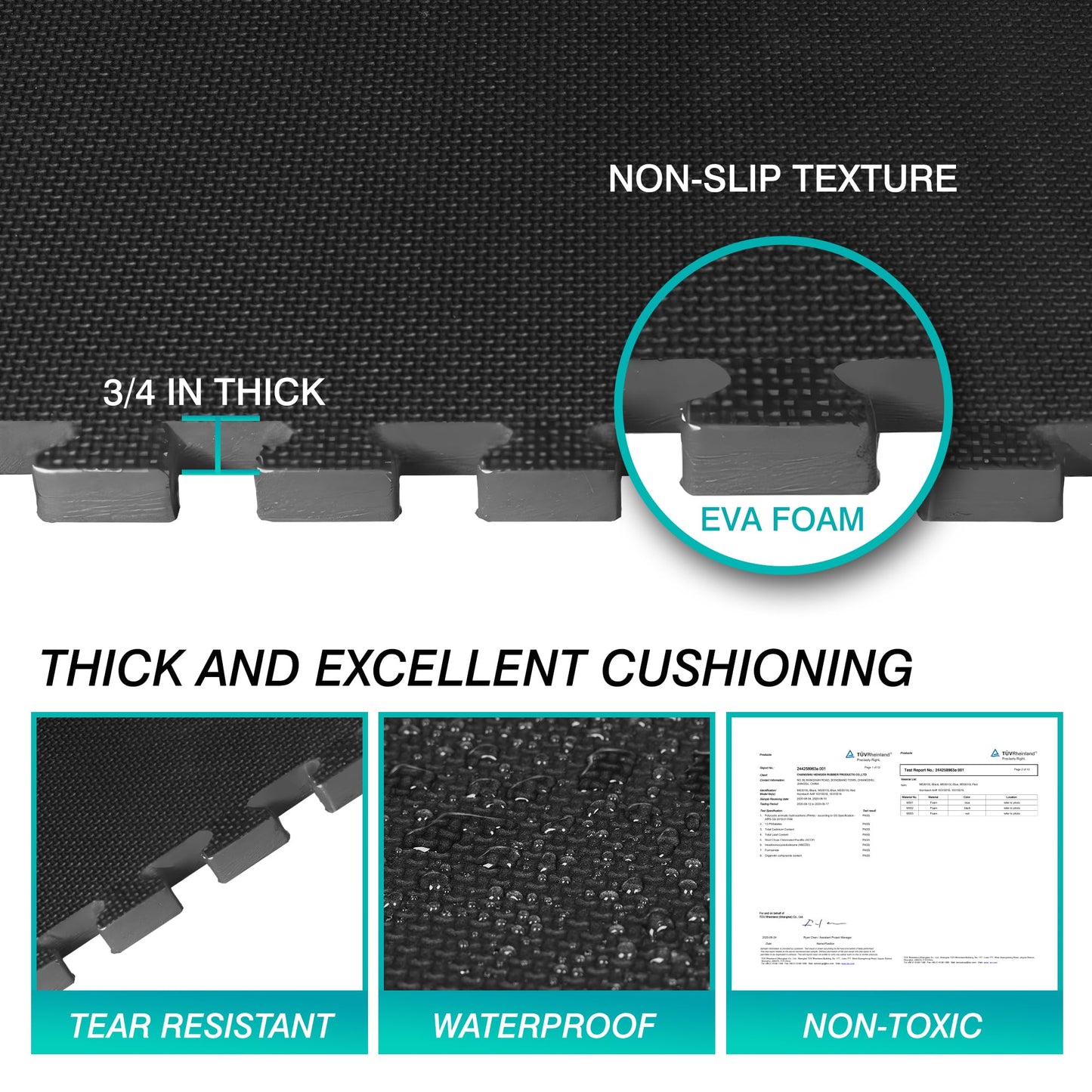 Mat Block Interlocking Foam Tiles Puzzle Mats for Floor 24 SQ FT, 3/4 inch, 6 Tiles, EVA Gym Mat Flooring Exercise Equipment Mat for Home Gym Equipment,APM101BK, Black