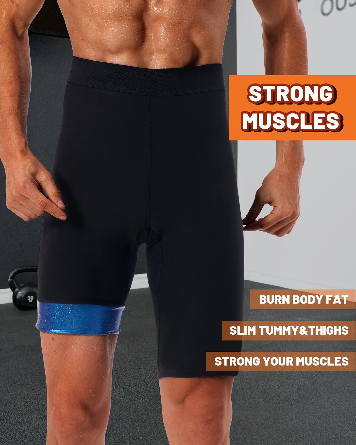 LMCOB Sauna Sweat Short Pants for Men Hot Thermo Leggings Sauna Tight Pants Compression Hight Waist Pants Workout Body Shaper Sauna Suit(BH70011-01-S)
