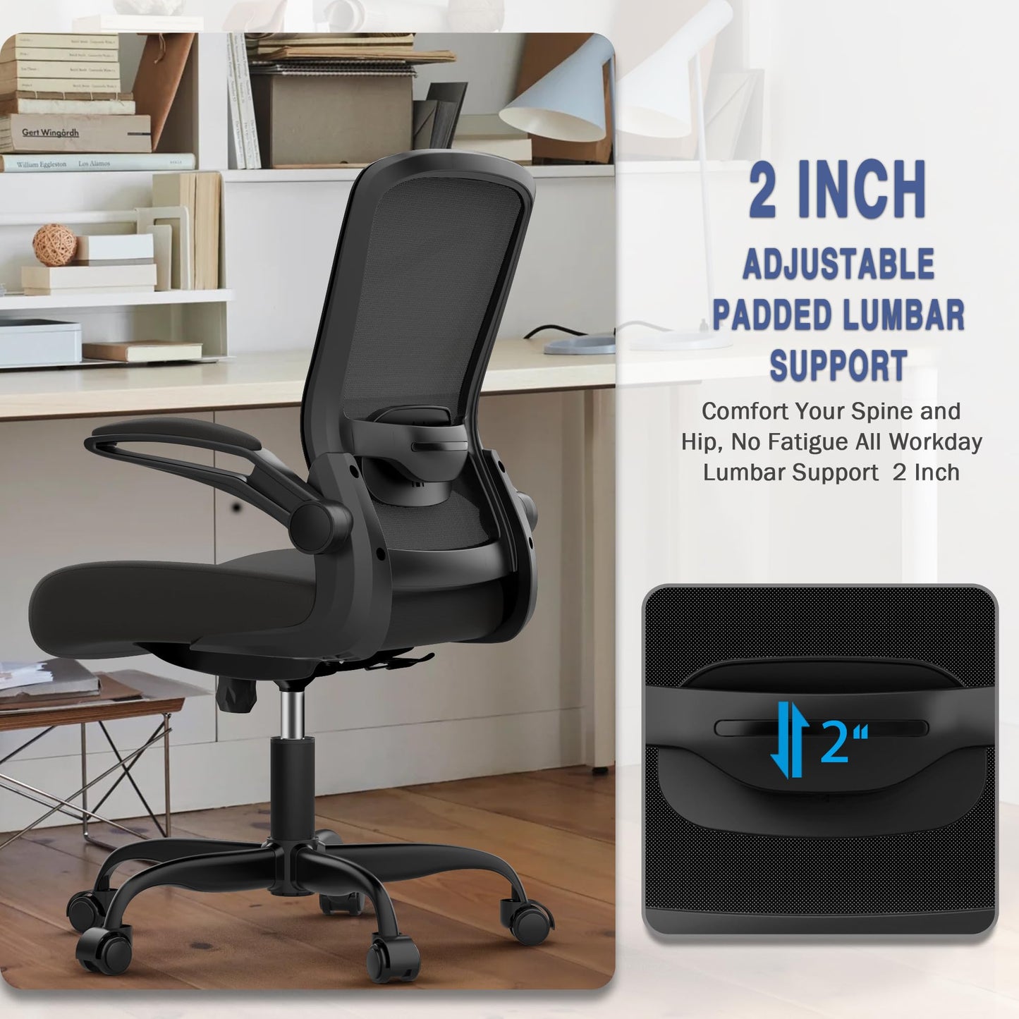 Mimoglad Office Chair, Ergonomic Desk Chair with Adjustable Lumbar Support, High Back Mesh Computer Chair with Flip-up Armrests-BIFMA Passed Task Chairs, Executive Chair for Home Office