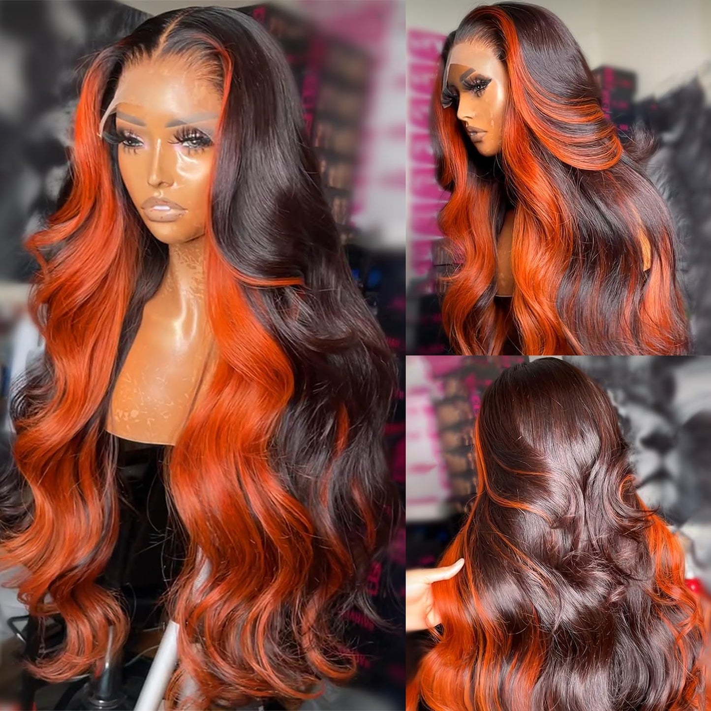 Daphernew 200% Density 13X6 Ginger Lace Front Wigs Human Hair Pre Plucked for Women Ombre 13X6 HD Transparent Ginger Orange wig Glueless Hightlight Lace Front Wigs Human Hair with Baby Hair 34Inch