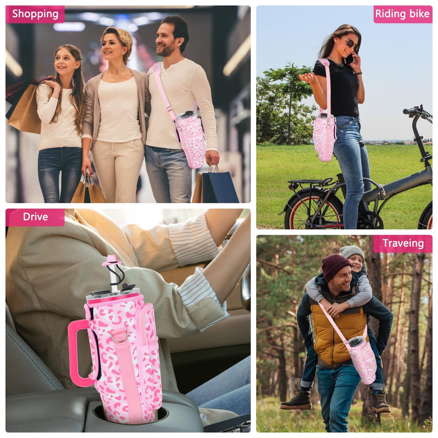 Water Bottle Carrier Bag with Phone Pocket and 2 Straw Covers Compatible with Stanley/Meoky/BrüMate 40 oz Tumbler with Handle,Water Bottle Holder with Adjustable Strap Fits for Stanley Cup Accessories