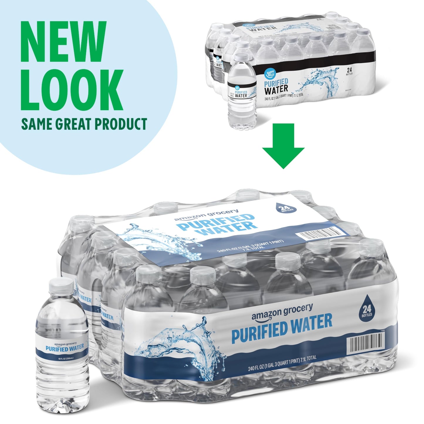 Amazon Grocery, Purified Water, Plastic Bottles, 10 Fl Oz, Pack 24