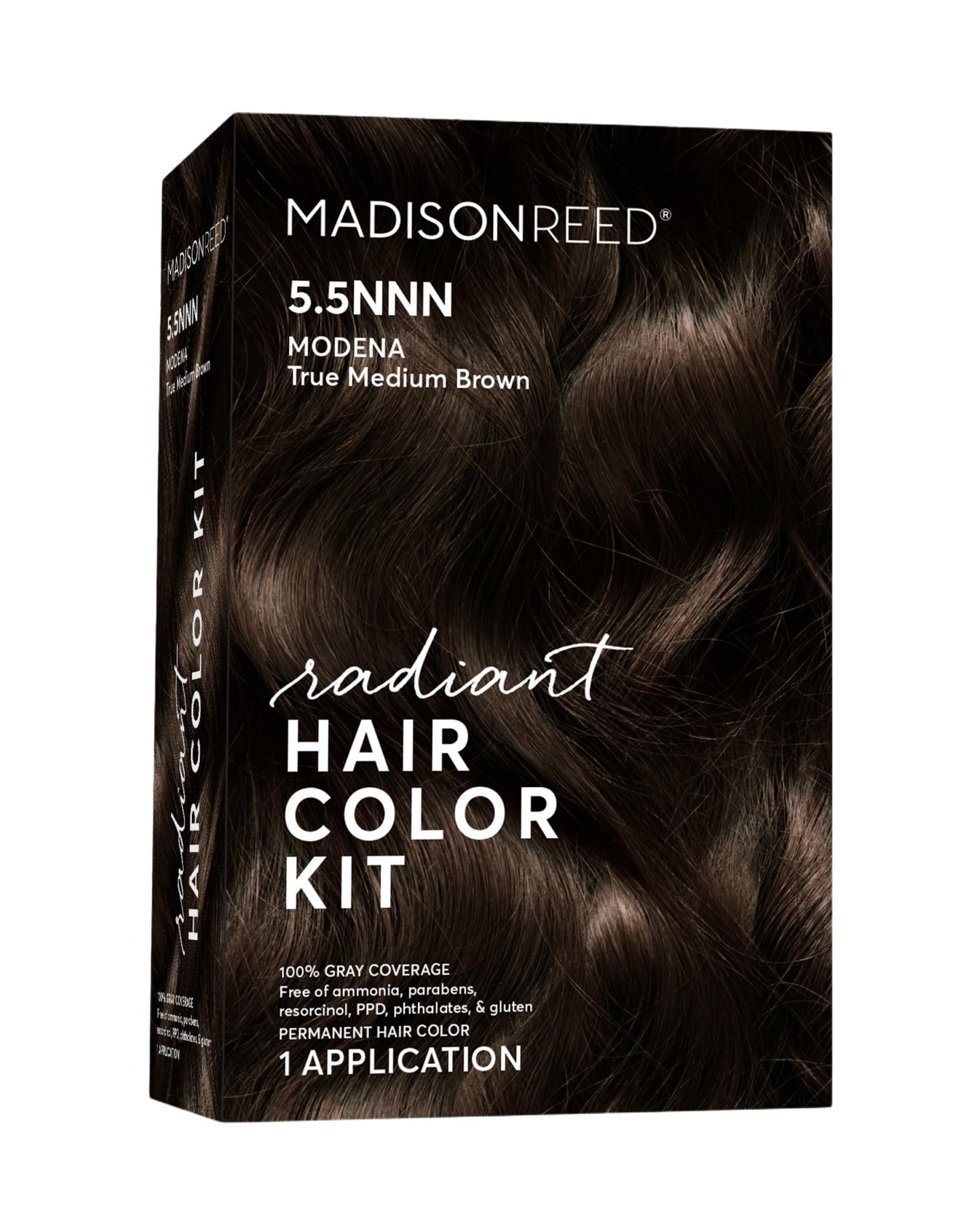 Madison Reed Radiant Hair Color Kit, Medium Brown for 100% Gray Coverage of Resistant Gray Hair, Ammonia-Free, 5.5NNN Modena Brown, Permanent Hair Dye, Pack of 1