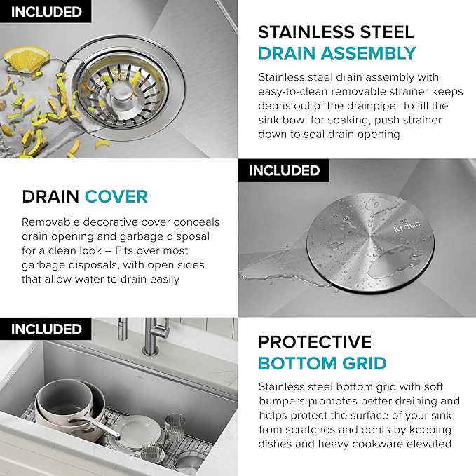 KRAUS Kore 28 Inch Undermount Workstation 16 Gauge Stainless Steel Single Bowl Stainless Steel Kitchen Sink with Accessories, KWU110-28