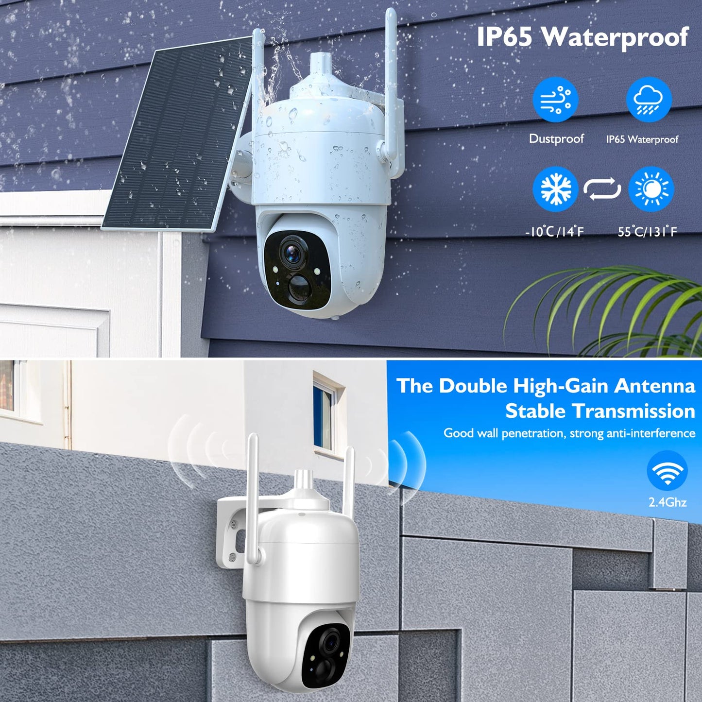 Allweviee Solar Security Cameras Wireless Outdoor, 2K 3MP Pan Tilt 355° View IP65 Waterproof Rechargeable Battery Powered PTZ WiFi Camera with PIR, Color Night Vision,2-Way Talk,Cloud/SD