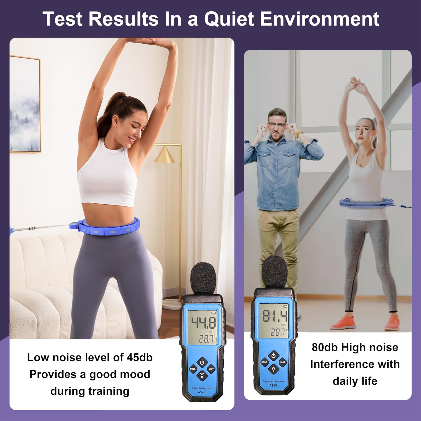 Weighted Workout Hoop for Adult Weight Loss - 50" Plus Size Silent Smart Waist Fitness Circle with Ball - Abs Exercise Equipment for Home Blue