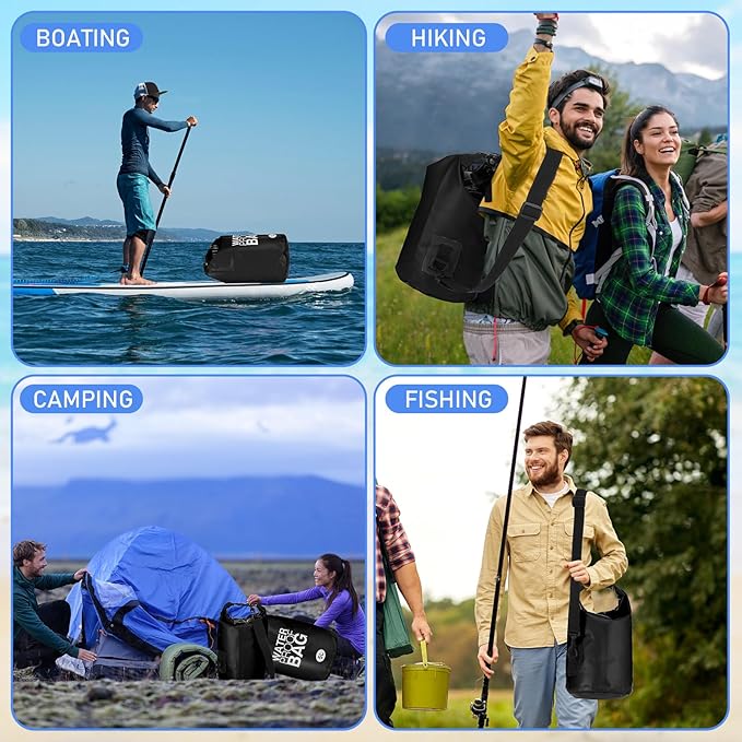 Jexine 10 Pack Dry Bag Waterproof, 5L Ultralight Dry Sacks Roll Top Storage Bag Backpack Camping Portable Outdoor Bags Keep Gear for Backpacking Kayaking Hiking Swimming Fishing Boating(Black)