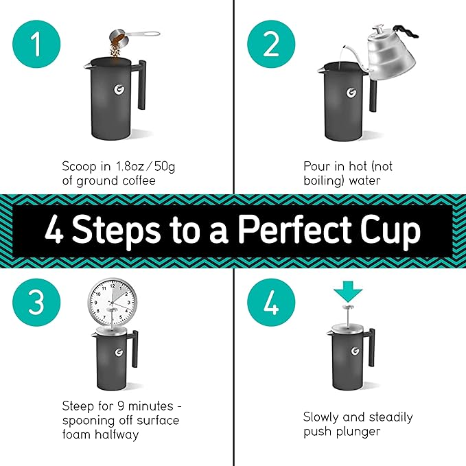 Coffee Gator French Press Coffee Maker 34oz, Double Insulated Stainless Steel Brewer plus Travel Jar Canister, Portable Hot Cold Brew Tea Cafetera for Coffee Bar Accessories Kitchen Camping, Black