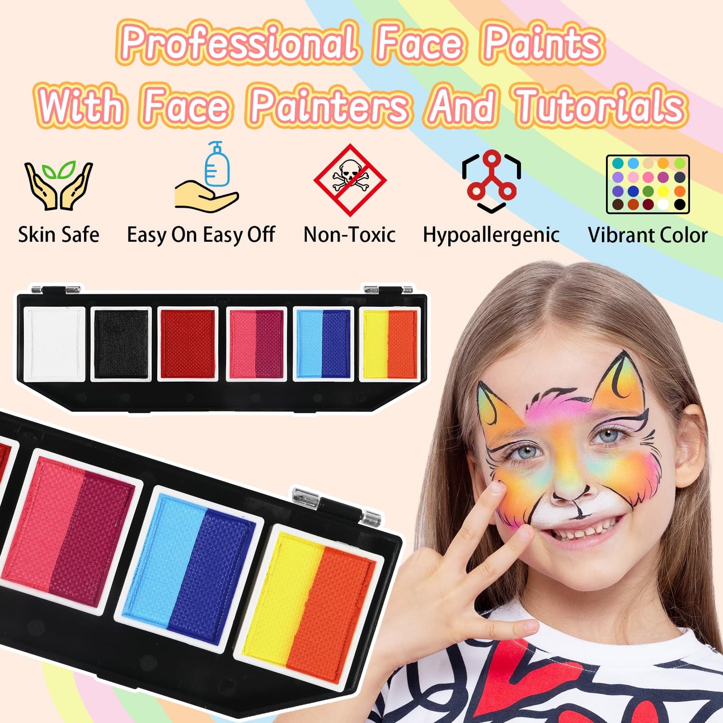 Anka Bella Professional Face Paint(60gm),Water Activated Face Body Painting Kit for Kids & Adults,Hypoallergenic & Non-Toxic,Perfect for Birthday Parties/Halloween/Carnival