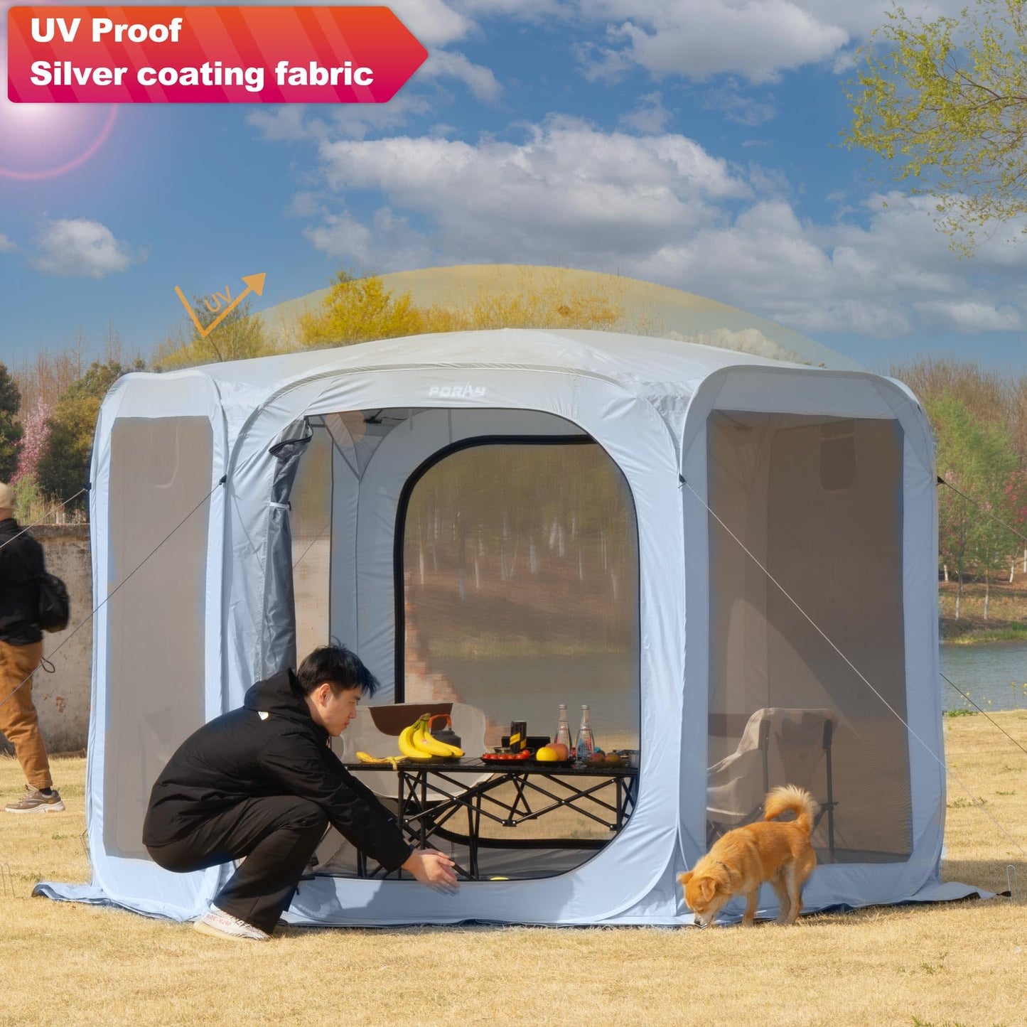 Porayhut Pop up Screen House Tent Sun Shelter with Breathable Mesh Doors,Portable Camping Tent with Detachable Waterproof Floor,10x10FT Screen Canopy Outdoor for Family Friends Party in Backyard,Park