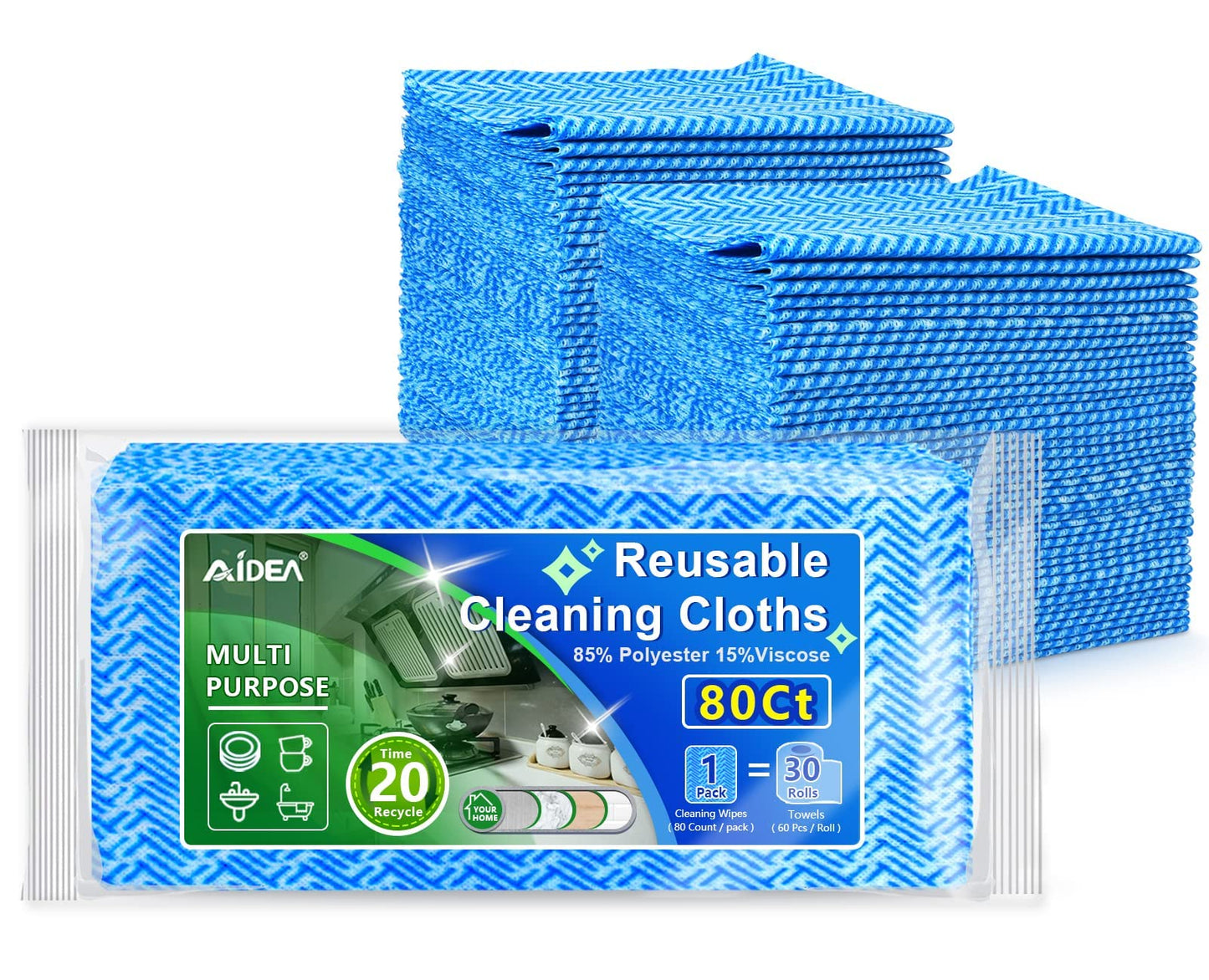 AIDEA Cleaning Wipes, Multi-Purpose Towel and Reusable Cleaning Cloths 80Ct(1 Pack), Domestic Wipes for Kitchen and Office (12''x24'')