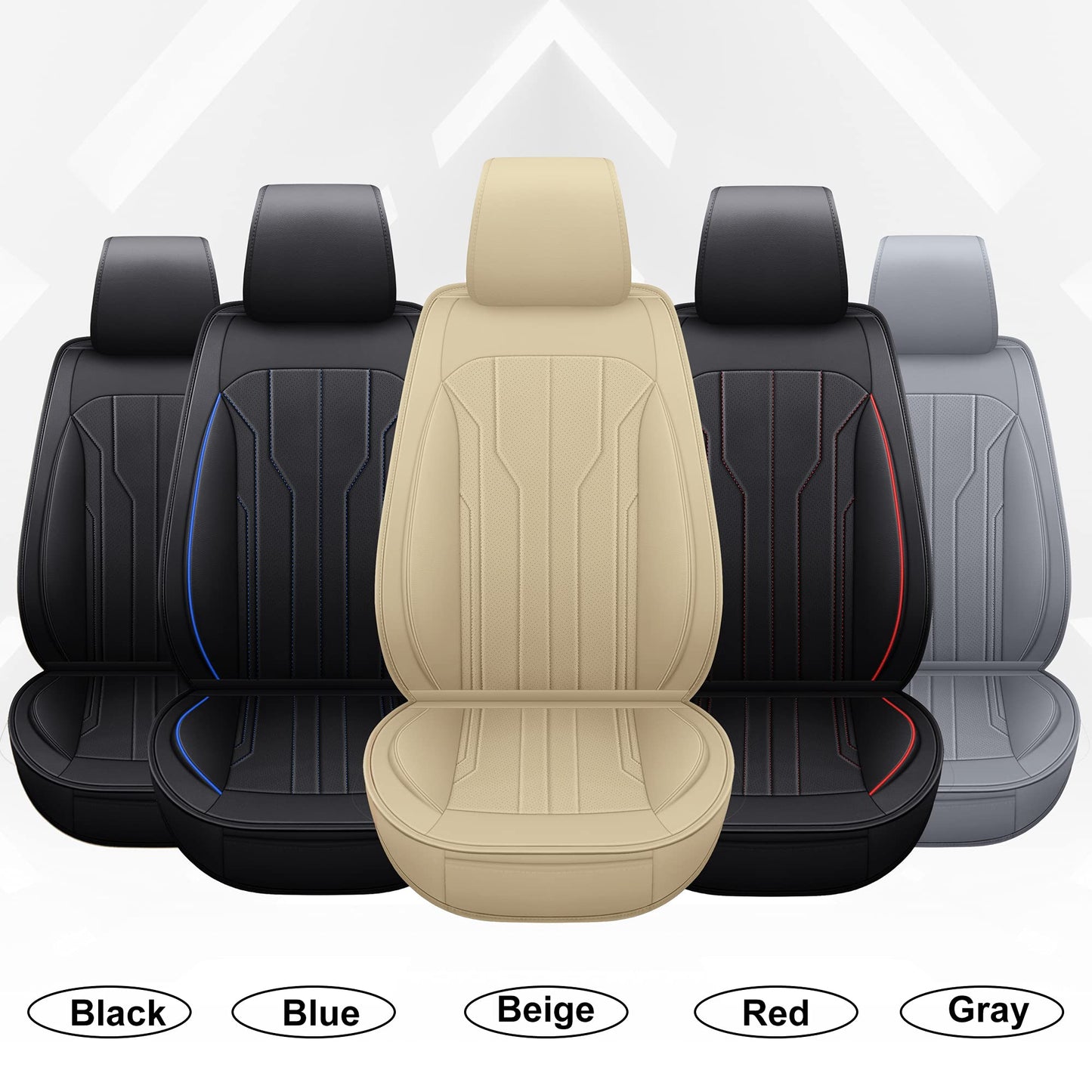 AOOG Leather Car Seat Covers, Leatherette Automotive Seat Covers for Cars SUV Pick-up Truck, Non-Slip Vehicle Car Seat Covers Universal Fit Set for Auto Interior Accessories, Front Pair, Beige