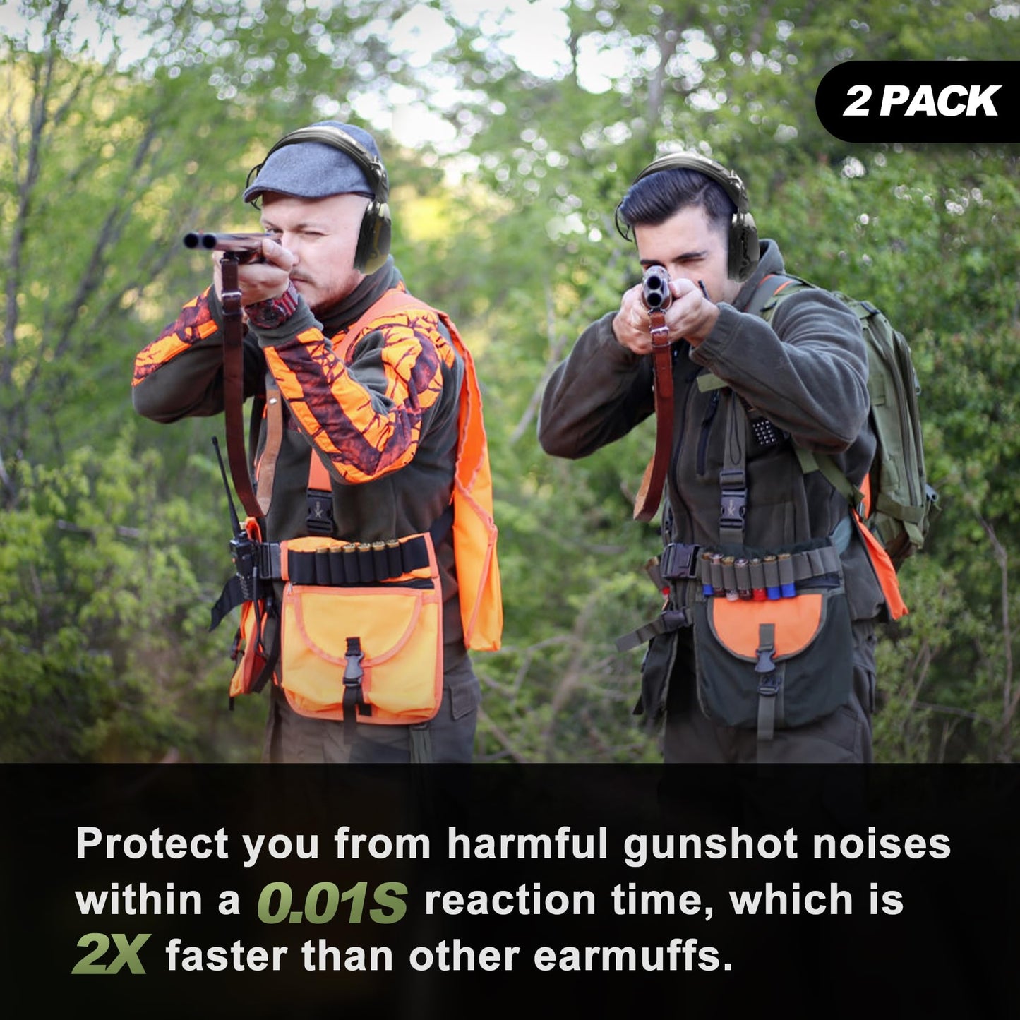 PROHEAR 2 Pack Electronic Ear Protections for Shooting with 4X Sound Amplification, Gun Range Hearing Protection Muffs, NRR 23dB Noise Reduction Headphones for Hunting, Black and Green