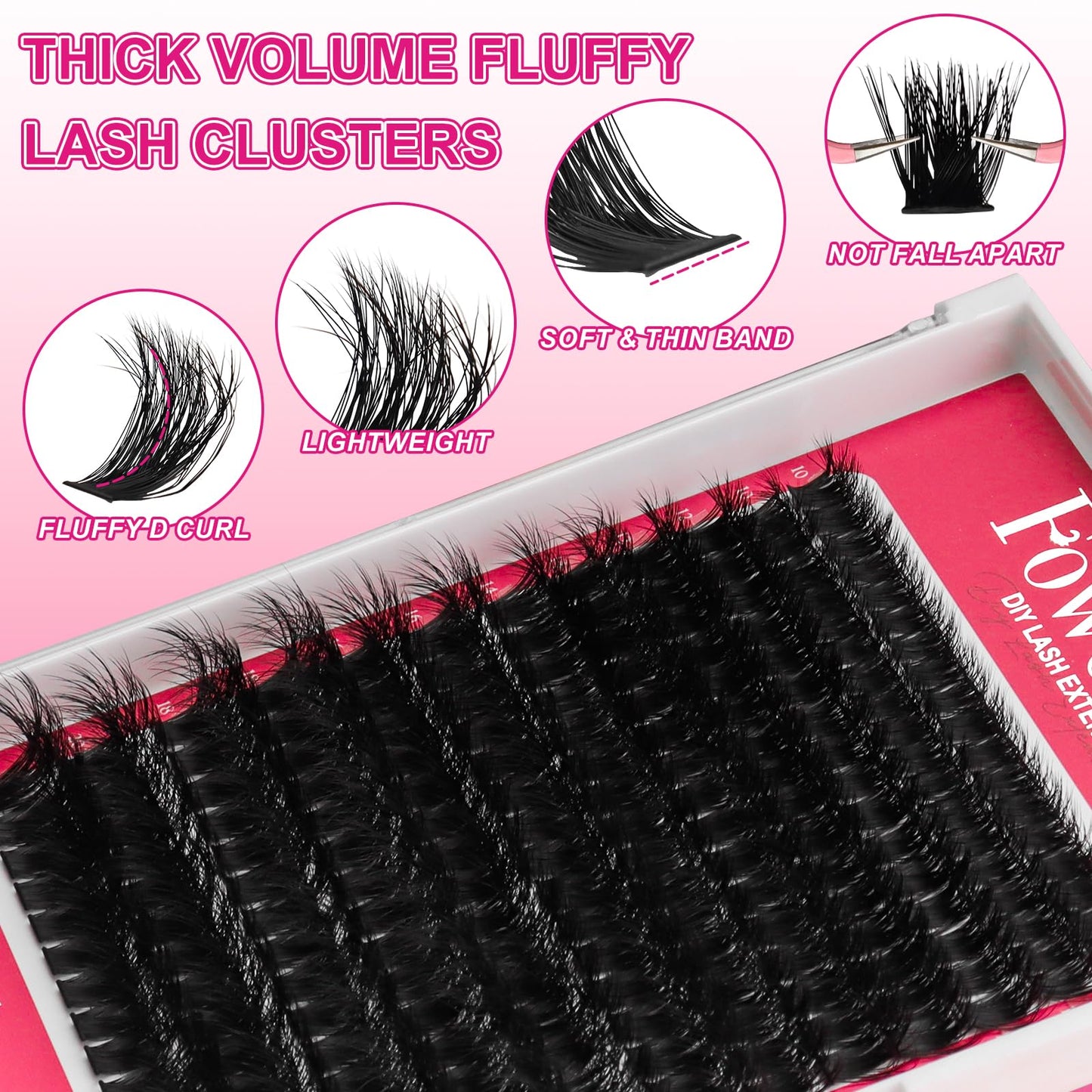 Fowendia Fluffy Individual Lashes 100D D Curl Cluster Eyelash Extensions 10-18mm Wispy DIY Lash Extension Thick Volume False Eyelashes Clusters for Beginners