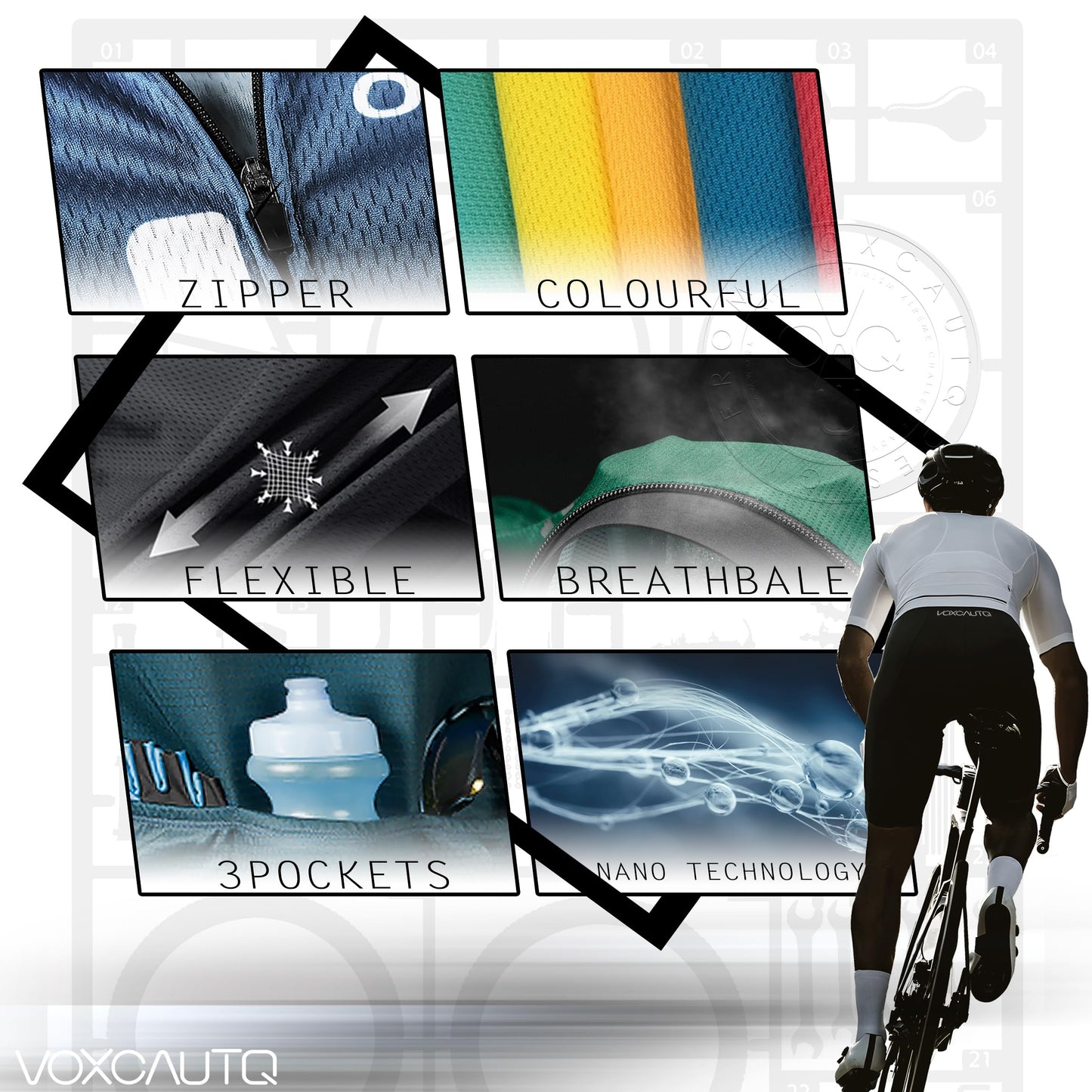 VOXCAUTQ Men's Cycling Skinsuit,Triathlon Suit Men,Trisuit for Swimming, Cycling, Running, Duathlon (Typ-7,L)