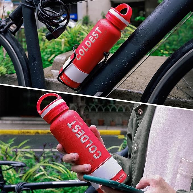 Coldest Insulated Water Bottle with Handle Lid | Leak Proof, Insulated Stainless Steel, Triple Walled, Sport Thermos Bottles, Metal Flask (βMatte Black, 21 oz)