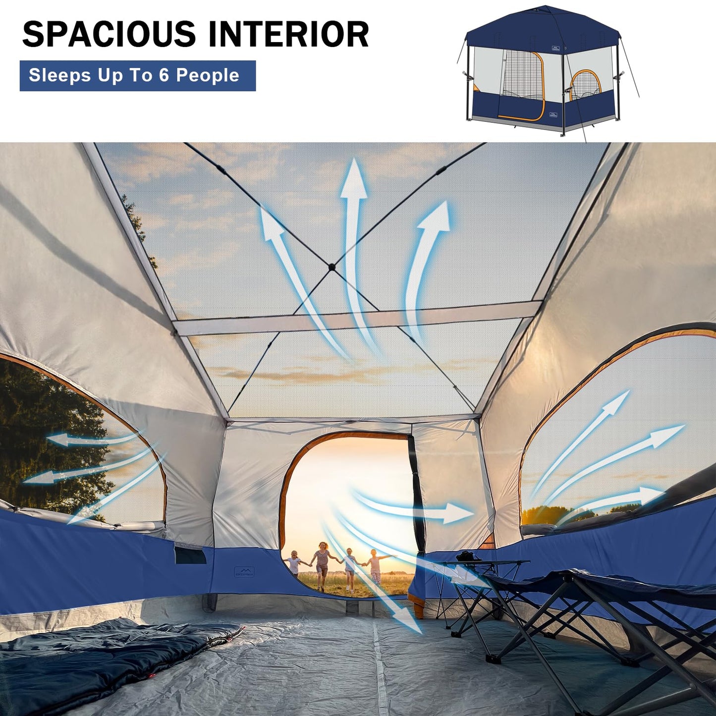 KAMPKEEPER 6 Person Camping Tent, 10x10 Pop Up Canopy Tent with Camping Cube, Converts 10'x10' Straight Leg Canopy into Camping Inner Tent–Fully Vented Roof(Canopy & Frame Included) (Navy Blue)
