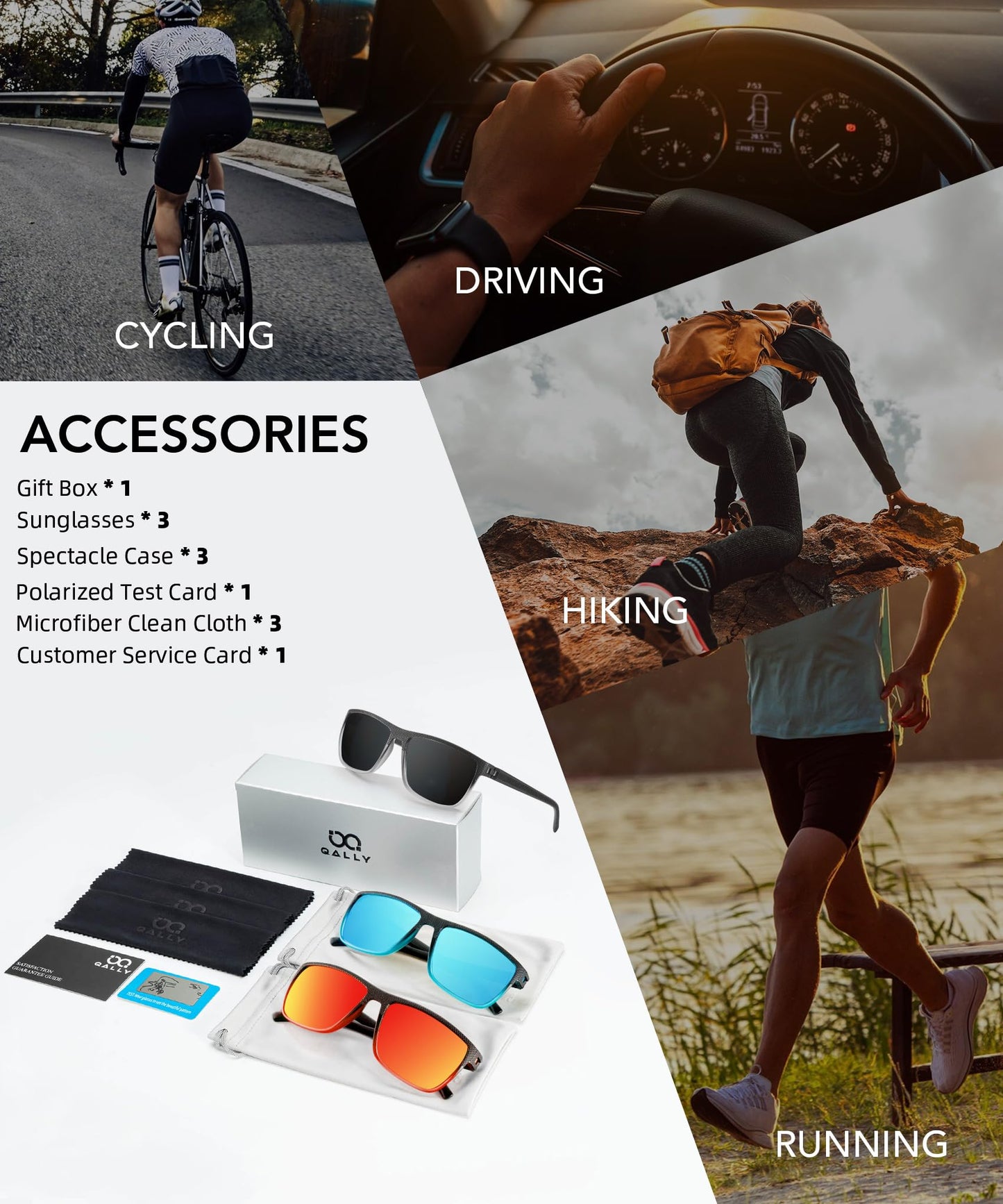 QALLY Polarized Sunglasses Men, Mens Sunglasses Polarized UV protection Lightweight Sun Glasses for Driving Fishing Golf