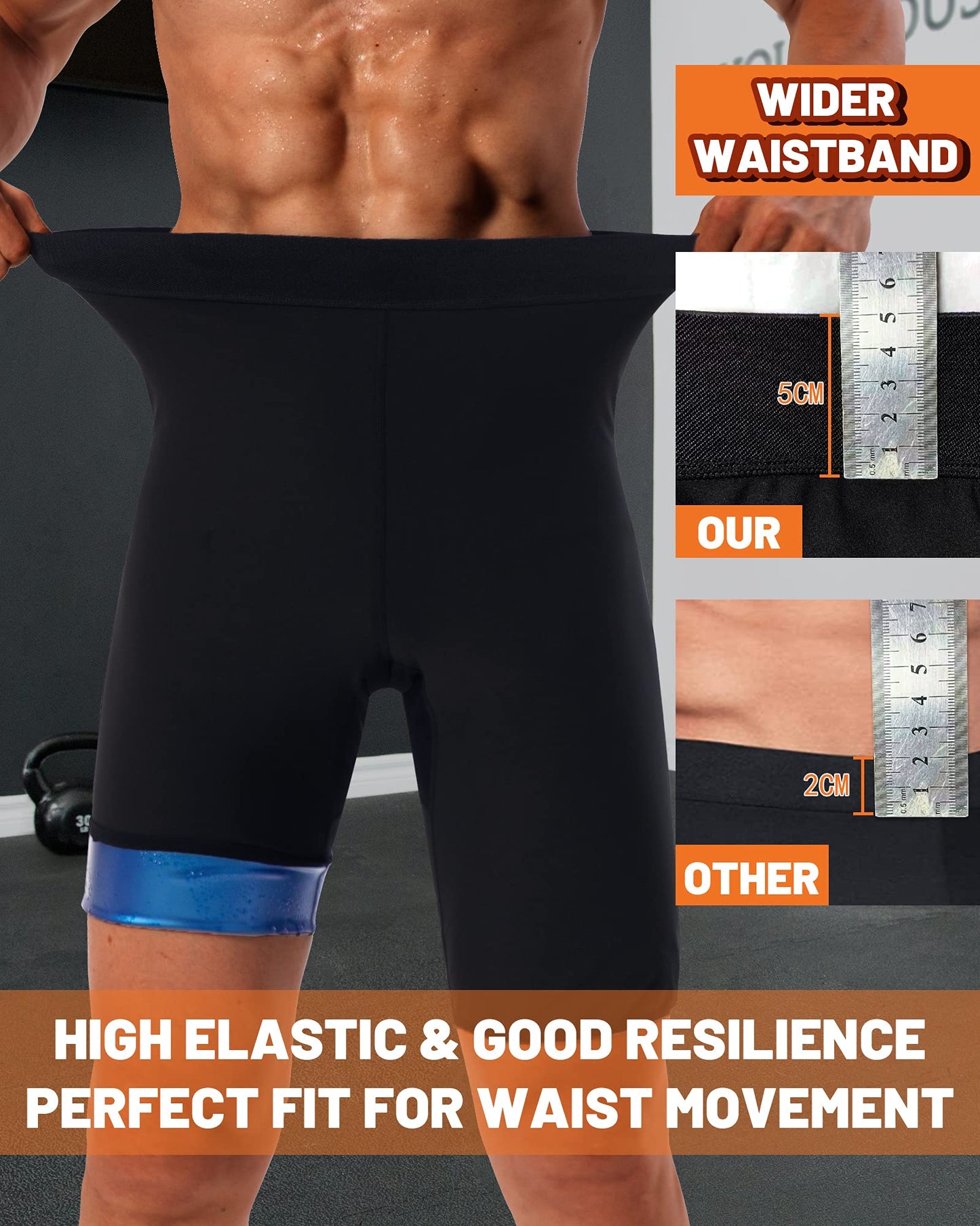 LMCOB Sauna Sweat Short Pants for Men Hot Thermo Leggings Sauna Tight Pants Compression Hight Waist Pants Workout Body Shaper Sauna Suit(BH70011-01-S)