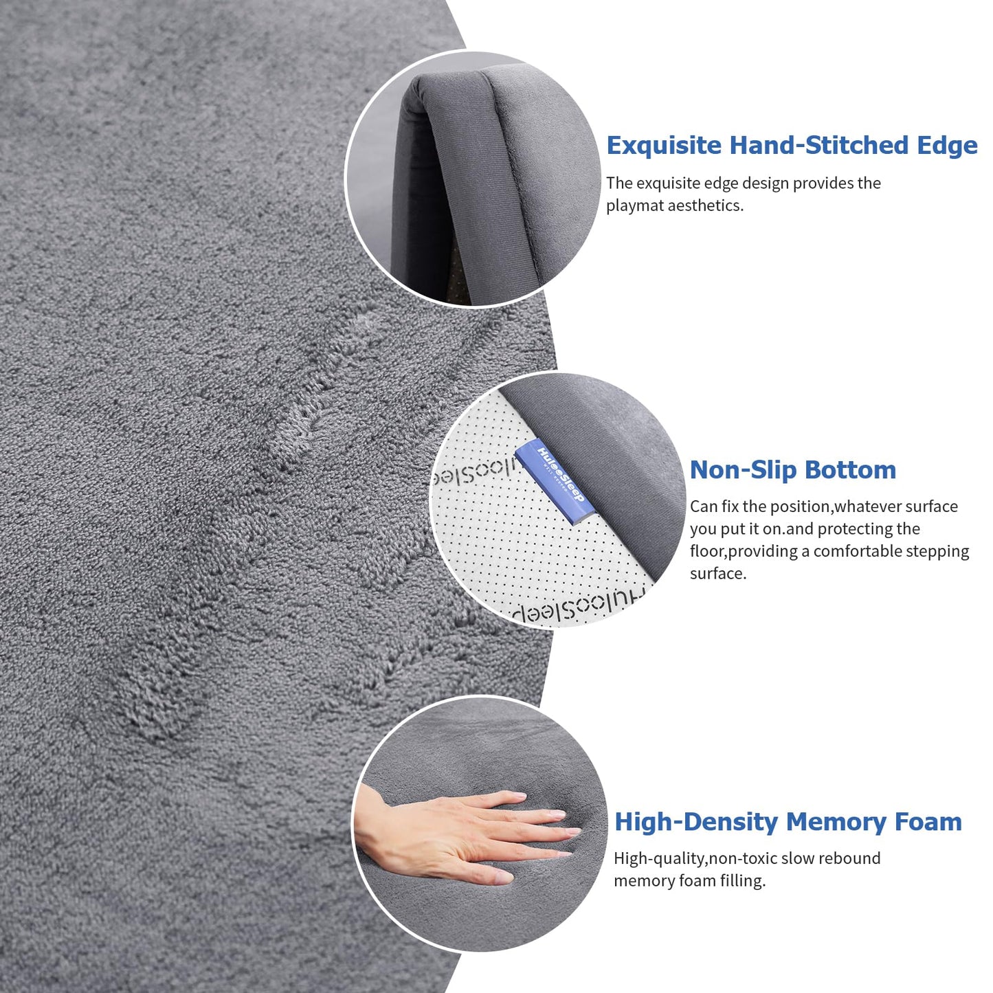 Baby Play Mat for Floor,1.3" Thick Memory foam Tummy Time Mat for Toddlers,Infants,kids,Water-Repellent Soft Nursery Rug ,79"×79" Extra Large Non Slip for Crawling&Yoga,Tatami Style for Living Room(Dark Grey)