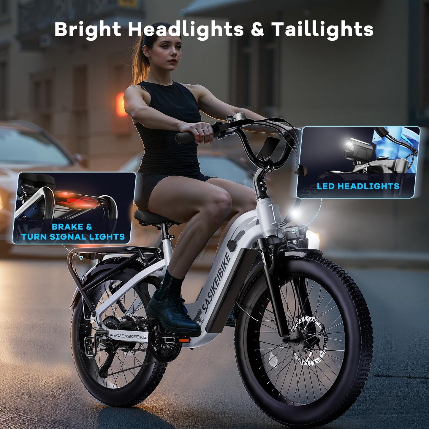SASIKEIBIKE 1500W Motor Peak Electric Bike for Adults and Teenagers, 48V 20AH Removable Battery Step Thru EBike, 30+MPH, 80 Miles Max Range, 24" Fat Tire Adult Electric Bicycles for 7 Speed