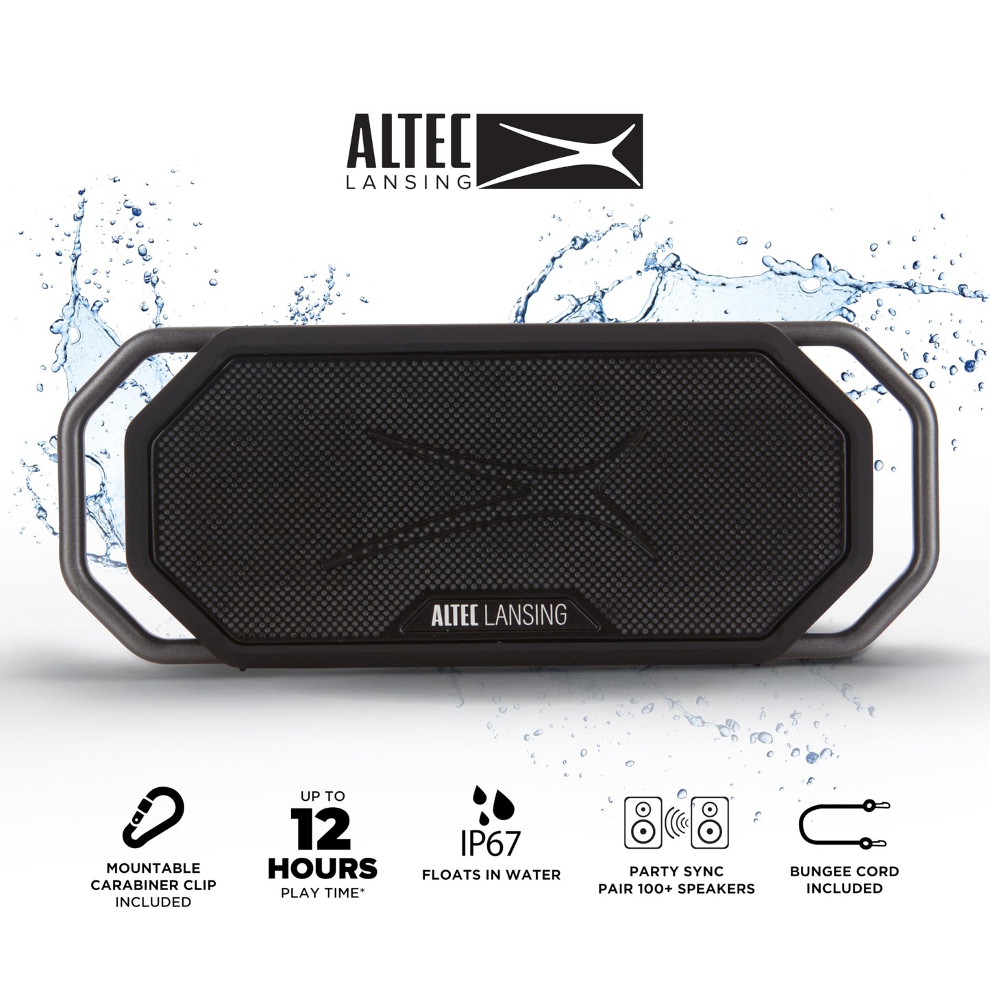 Altec Lansing HydraWAVE Portable Bluetooth Speaker, 12h Playtime, USB-C Quick Charge, True Wireless Pairing, IP67 Waterproof Bluetooth Speaker, Voice Assistant Compatible