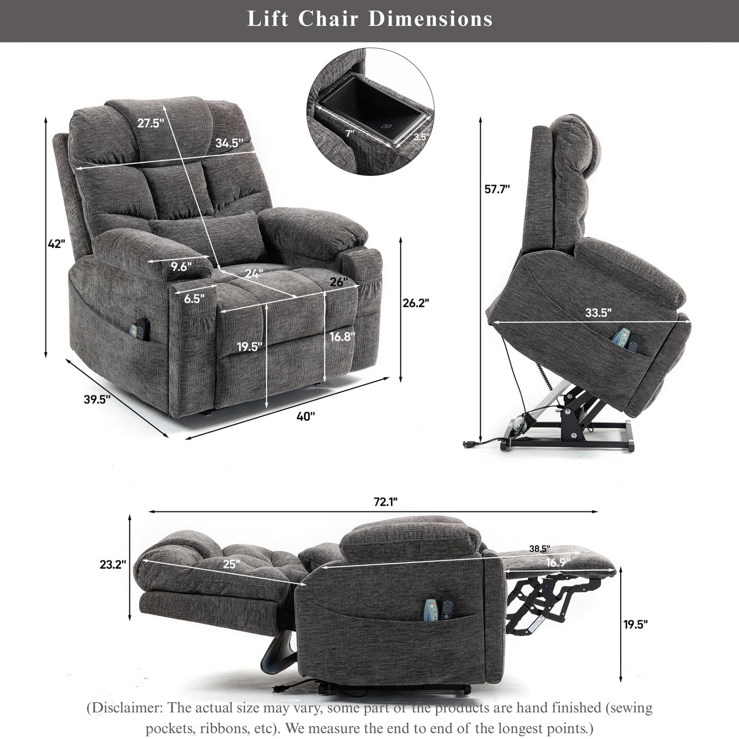 Power Lift Recliner for Elderly Adults, Dual Motor Lay Flat Lift Chair with Heat Massage, Cup Holder & Wireless Phone Charger, USB Type C Charging, Big Tall 400 lbs