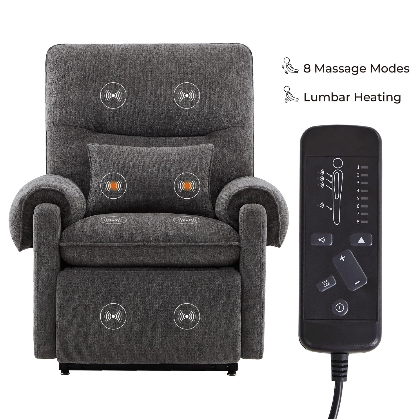 Watson & Whitely Lift Chair Recliner for Elderly with Heat & Massage, Lay Flat Electric Power Recliners with Dual Motor Infinite Position Side Pockets, Fabric, Grey