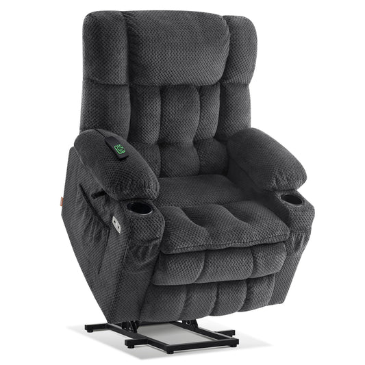 MCombo Dual Motor Power Lift Recliner Chair with Massage and Heat for Elderly People, Infinite Position, USB Ports, Cup Holders, Fabric 7890 (Medium, Dark Gray)