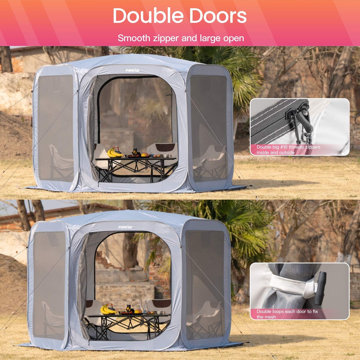 Porayhut Pop up Screen House Tent Sun Shelter with Breathable Mesh Doors,Portable Camping Tent with Detachable Waterproof Floor,10x10FT Screen Canopy Outdoor for Family Friends Party in Backyard,Park
