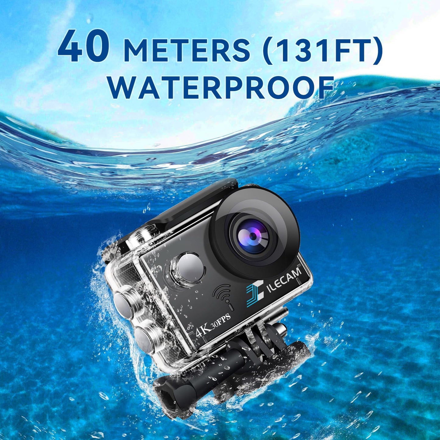 Xilecam Action Camera 4K WiFi/ 2.4 G Remote Control 2 * 1350mAh Battery Waterproof Camera Underwater 131FT 4*Zoom Sports Camera and Multifunctional Accessories (4K+MIC)