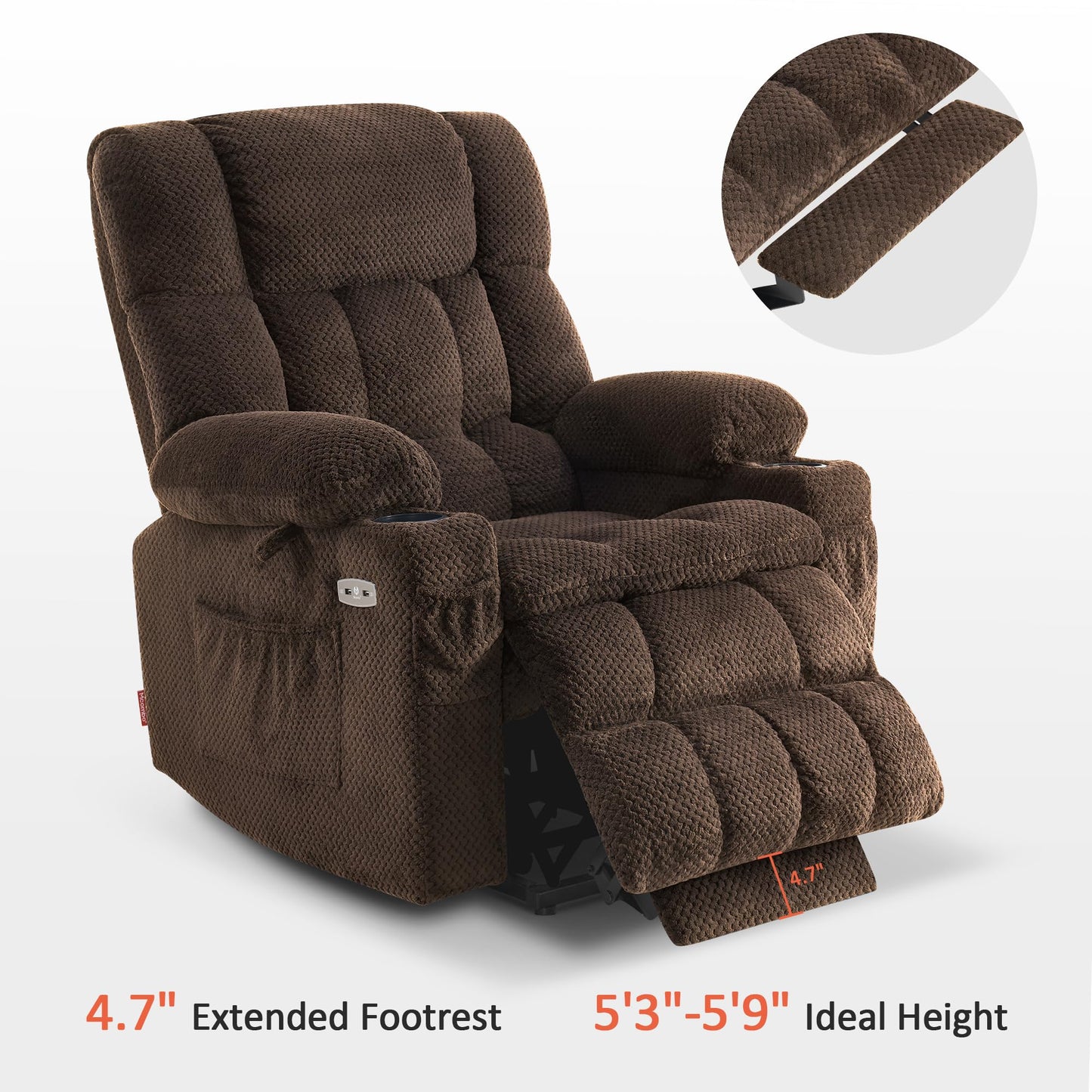 MCombo Dual Motor Power Lift Recliner Chair with Massage and Heat for Elderly People, Infinite Position, USB Ports, Cup Holders, Fabric 7890 (Medium, Mocha)