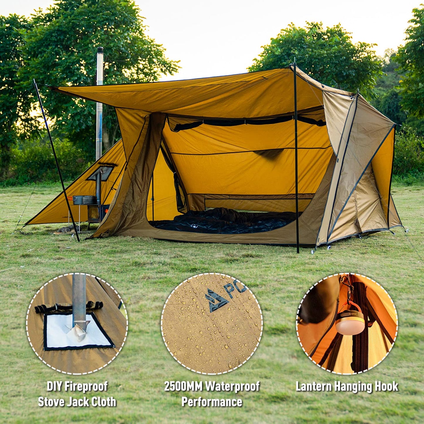 STOVEHUT 70 Hot Tent with Two Tarp Poles and Two Tent Poles | Latest Version 2 (Without a Fireproof Ground Sheet)